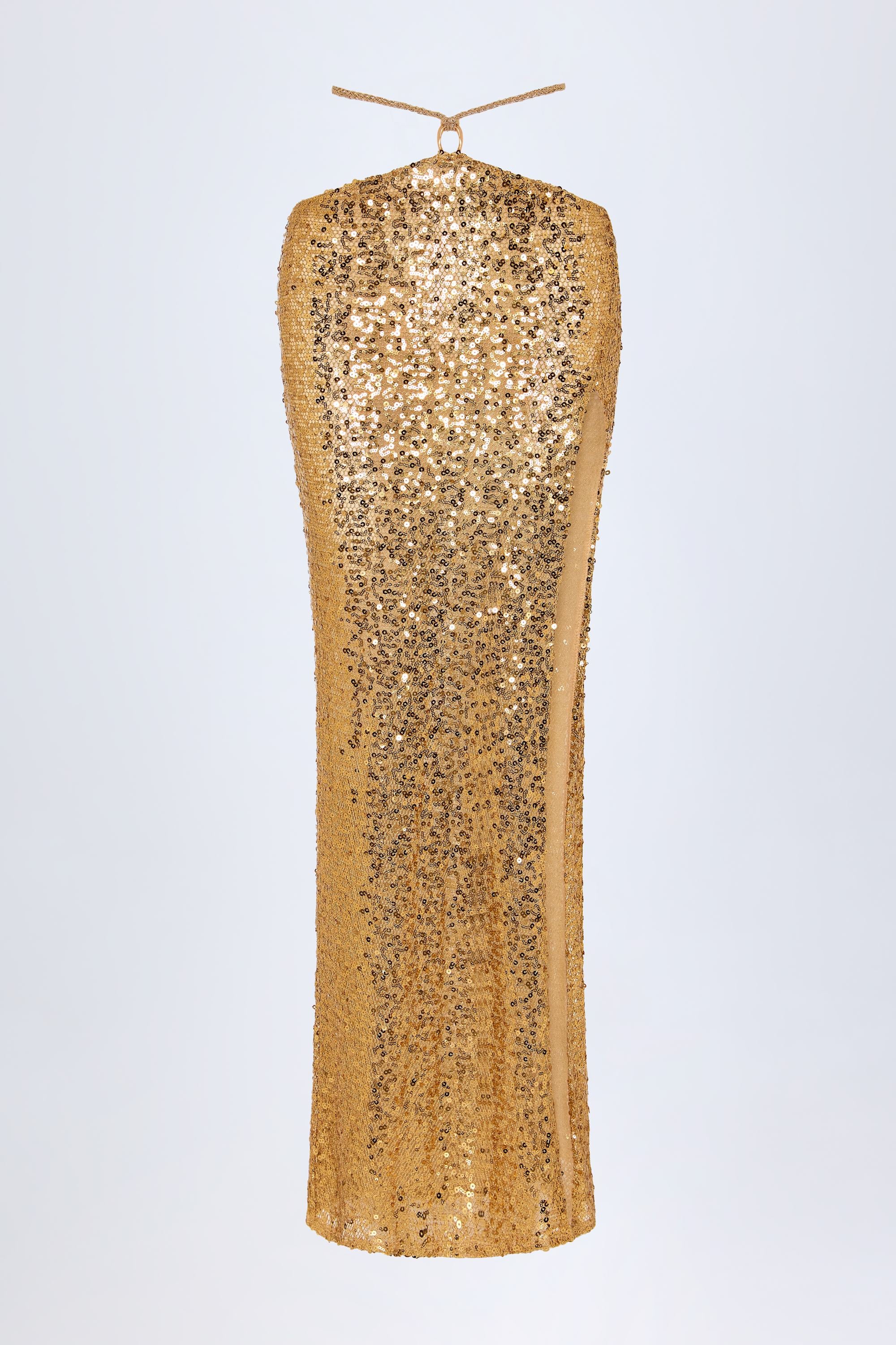 Embellished Hardware-Detail Strappy Maxi Skirt in Gold - Image 3