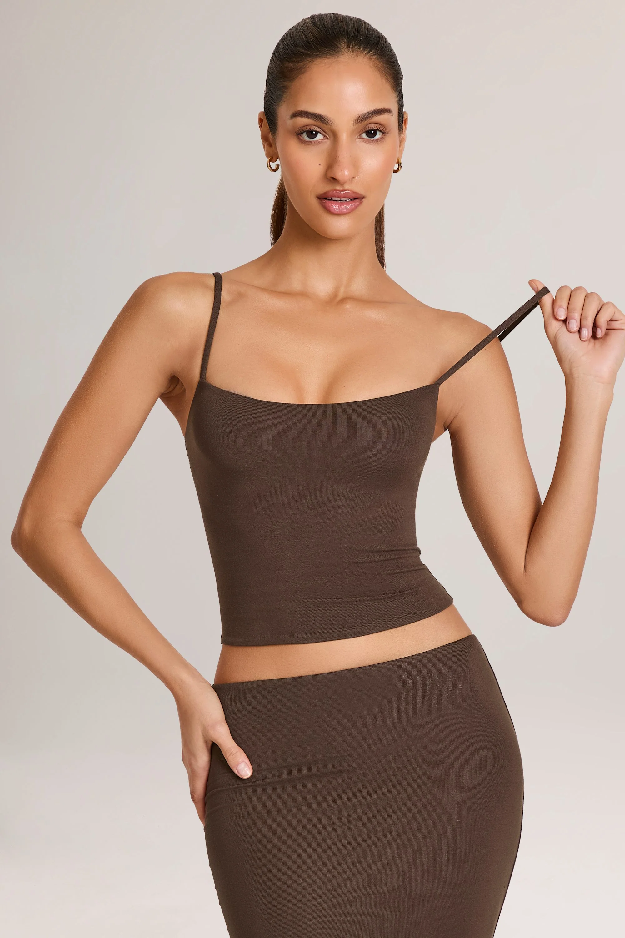 Modal Scoop-Neck Tank Top in Chocolate Brown - Image 4