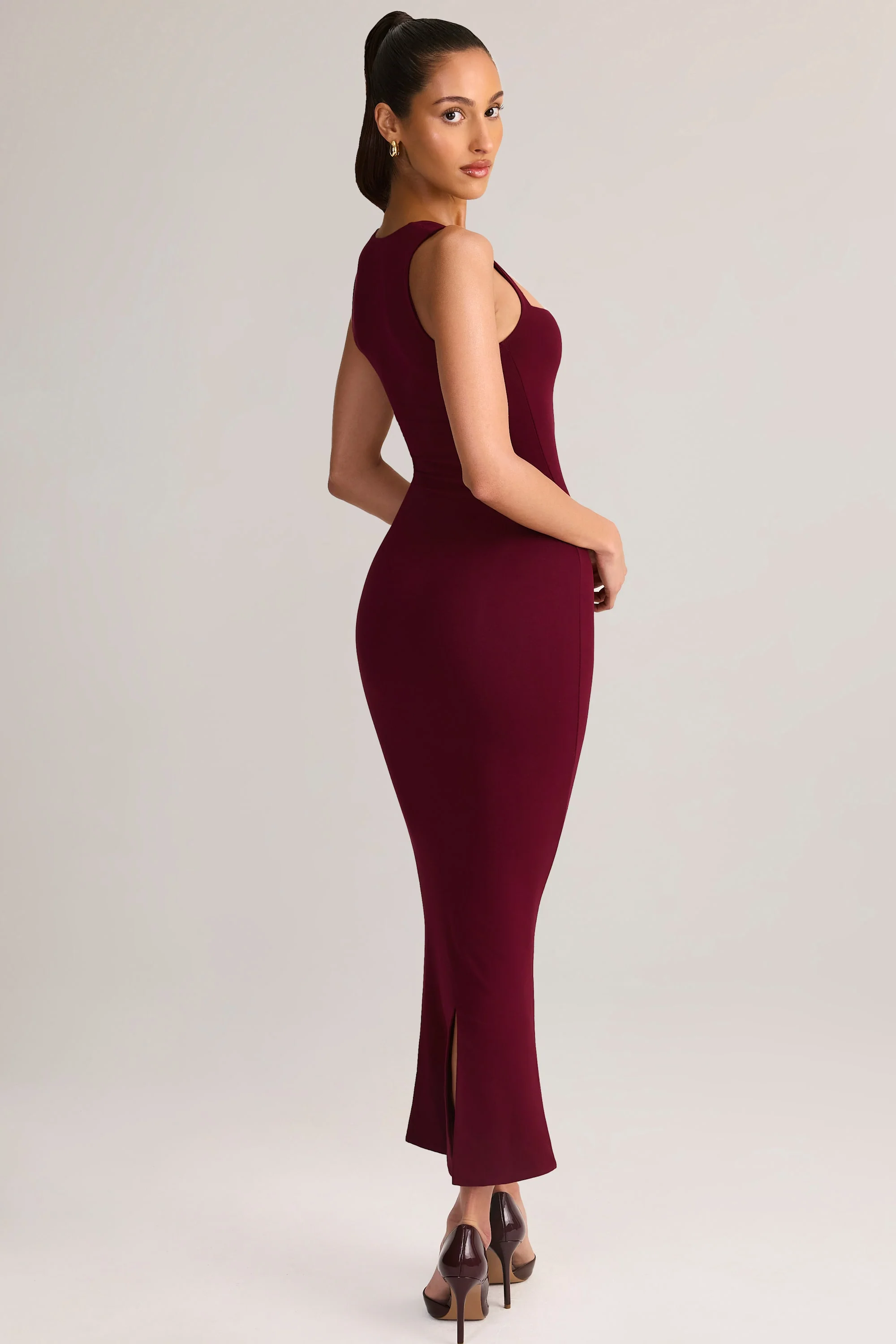 Modal Square-Neck Bodycon Midi Dress in Wine - Image 8