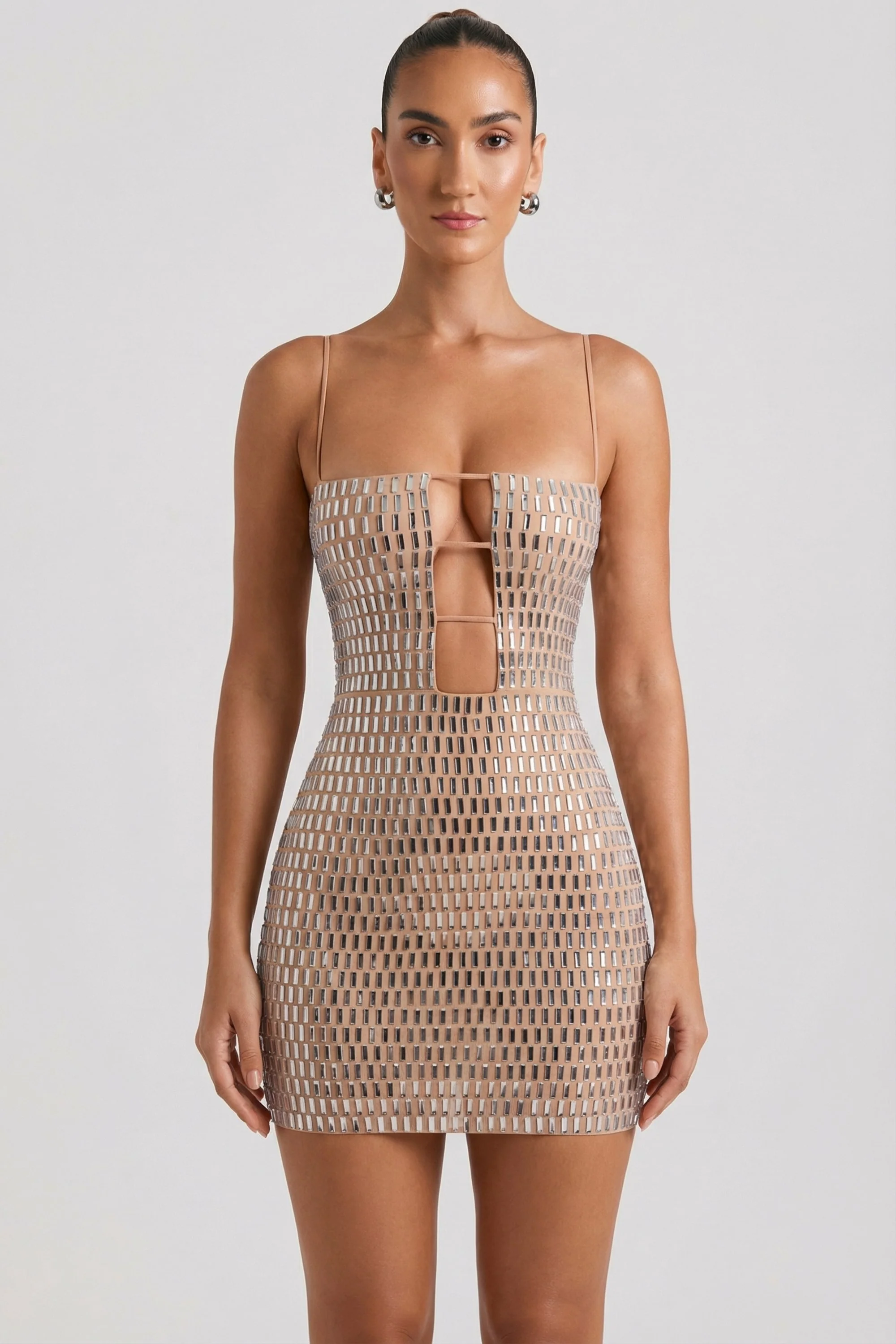 Embellished Cut-Out Mini Dress in Honey - Image 6