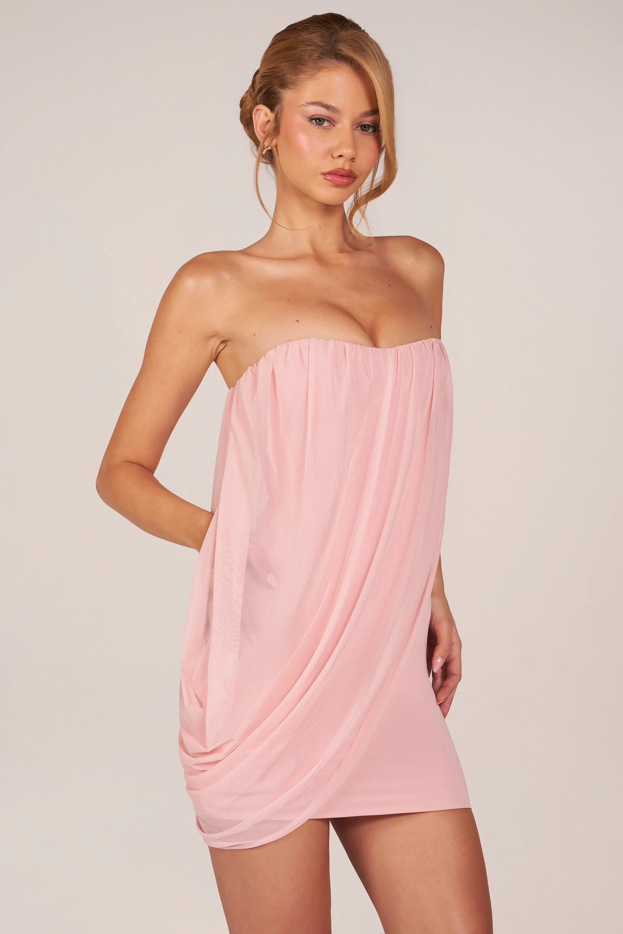 Bandeau Draped Mini Dress in Blush Pink - Image 6