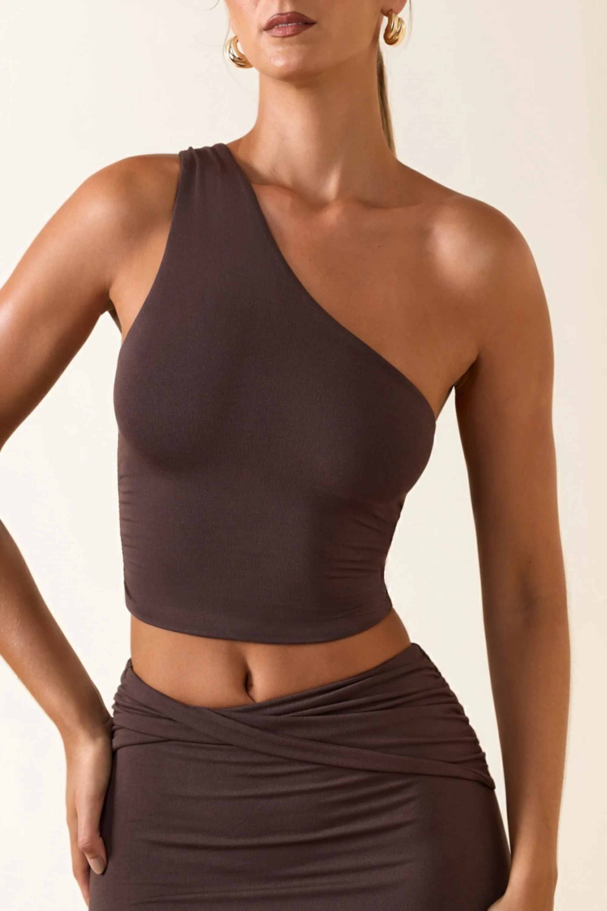 Modal One-Shoulder Top in Chocolate Brown - Image 4