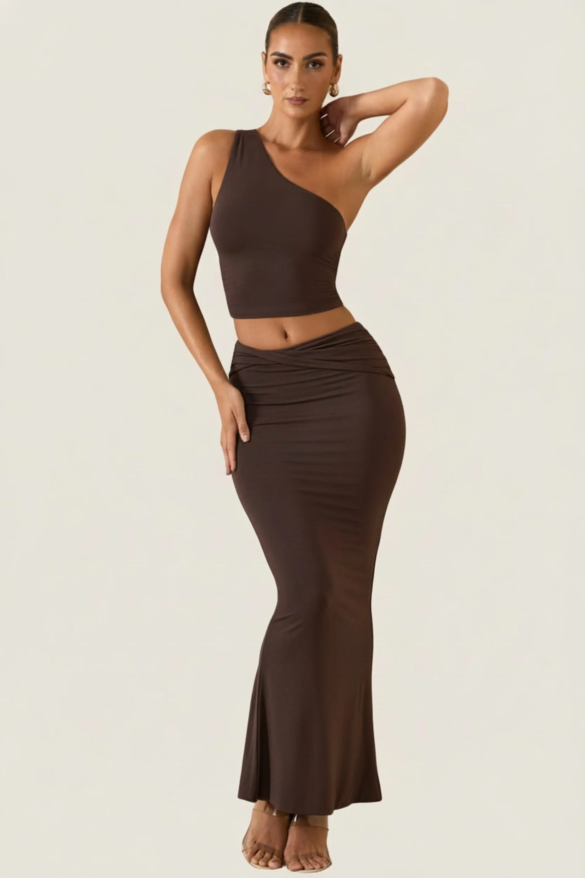 Modal One-Shoulder Top in Chocolate Brown - Image 5