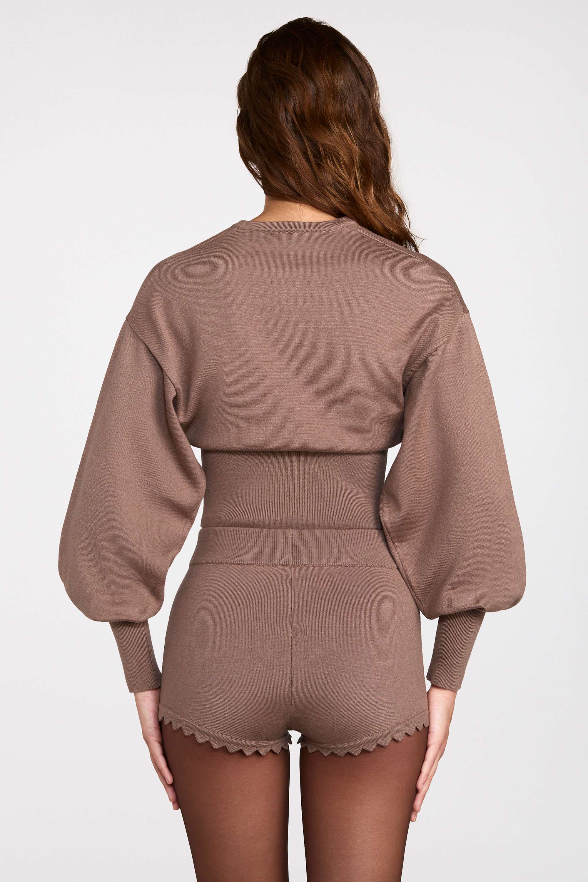 Knit Mid-Rise Mini Shorts in Mocha - Image 3