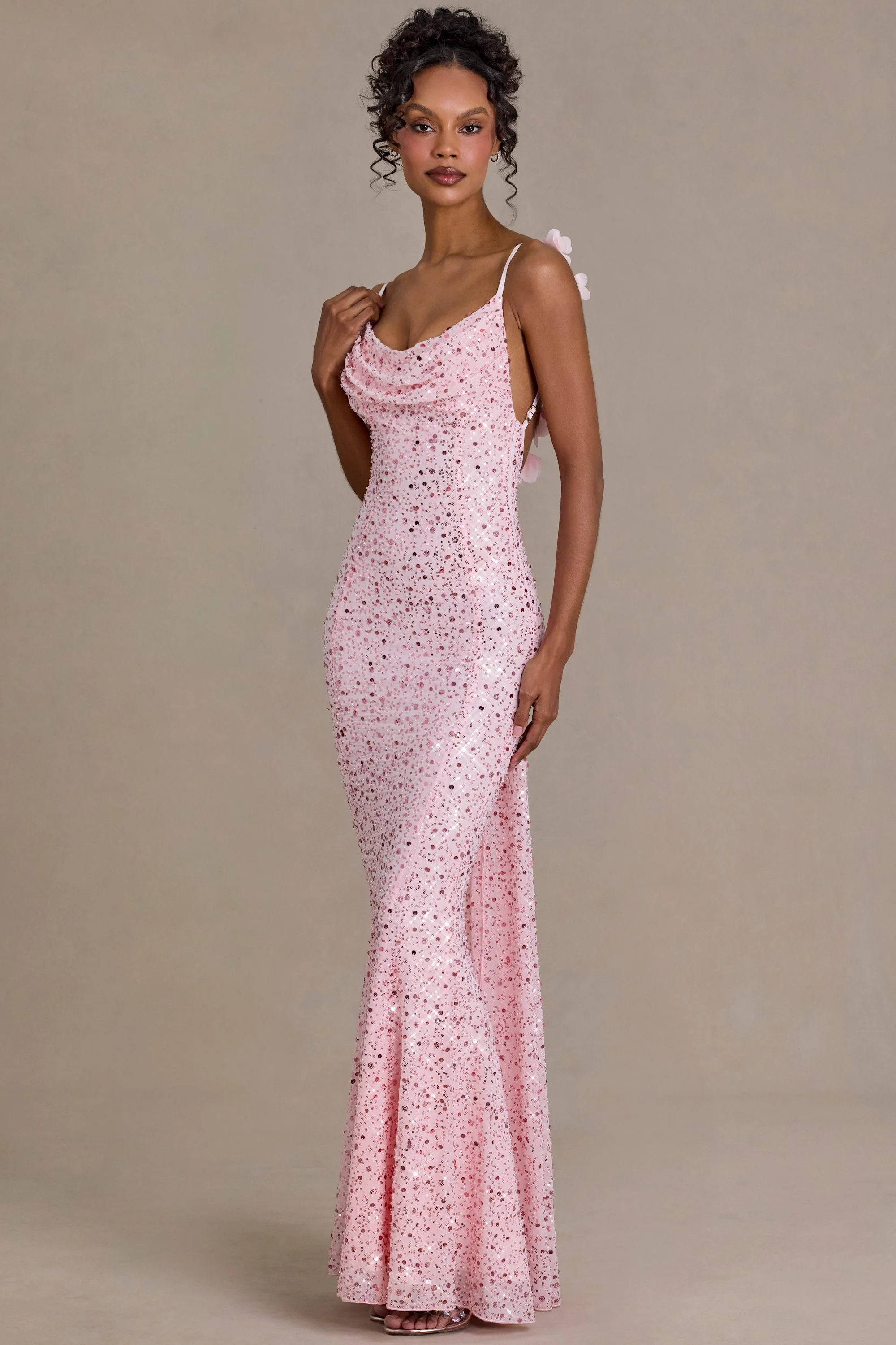 Premium Embellished Open-Back Maxi Dress in Baby Pink - Image 6