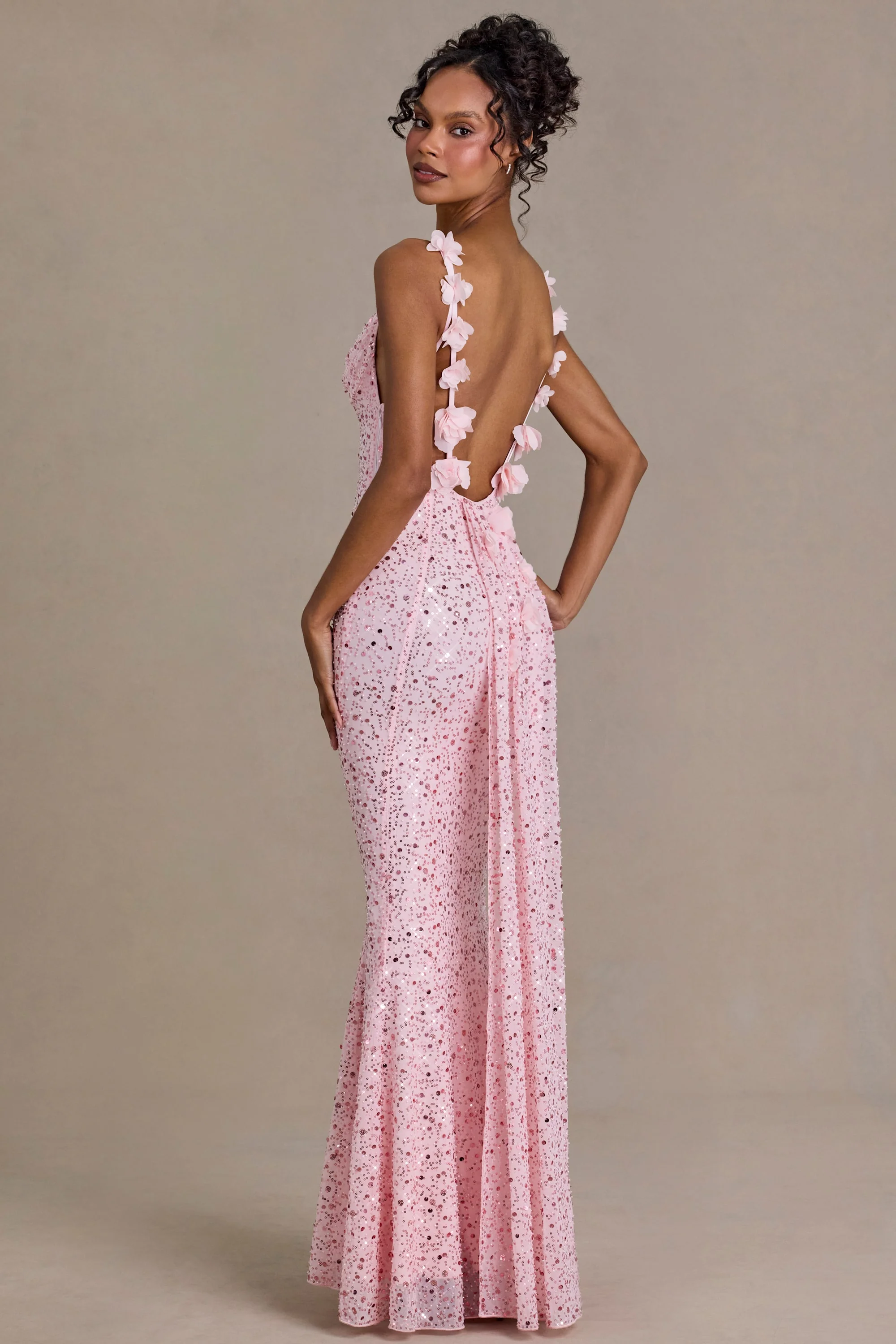 Premium Embellished Open-Back Maxi Dress in Baby Pink - Image 7