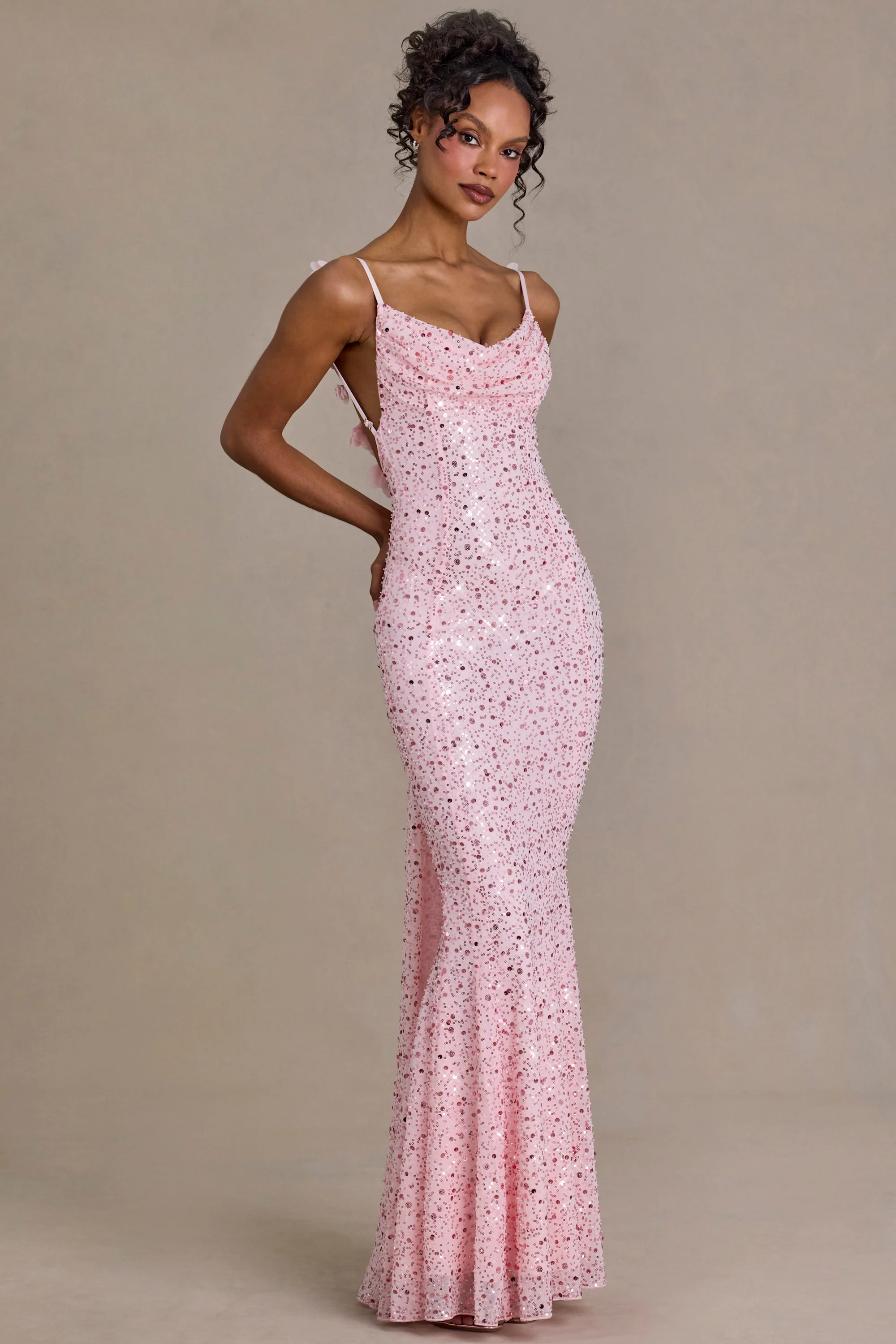 Premium Embellished Open-Back Maxi Dress in Baby Pink - Image 8