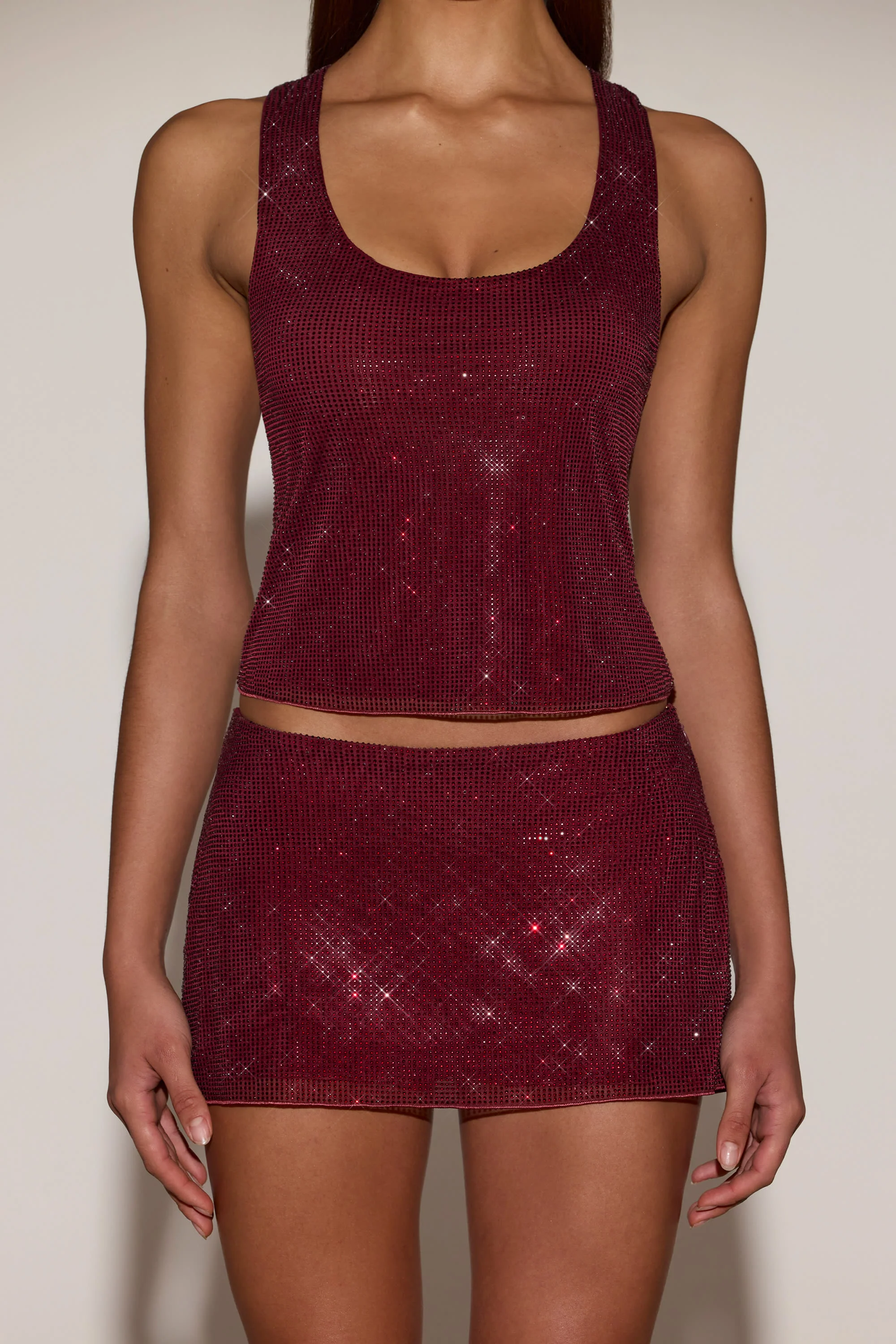 Embellished Mid-Rise A-Line Mini Skirt in Burgundy - Image 5