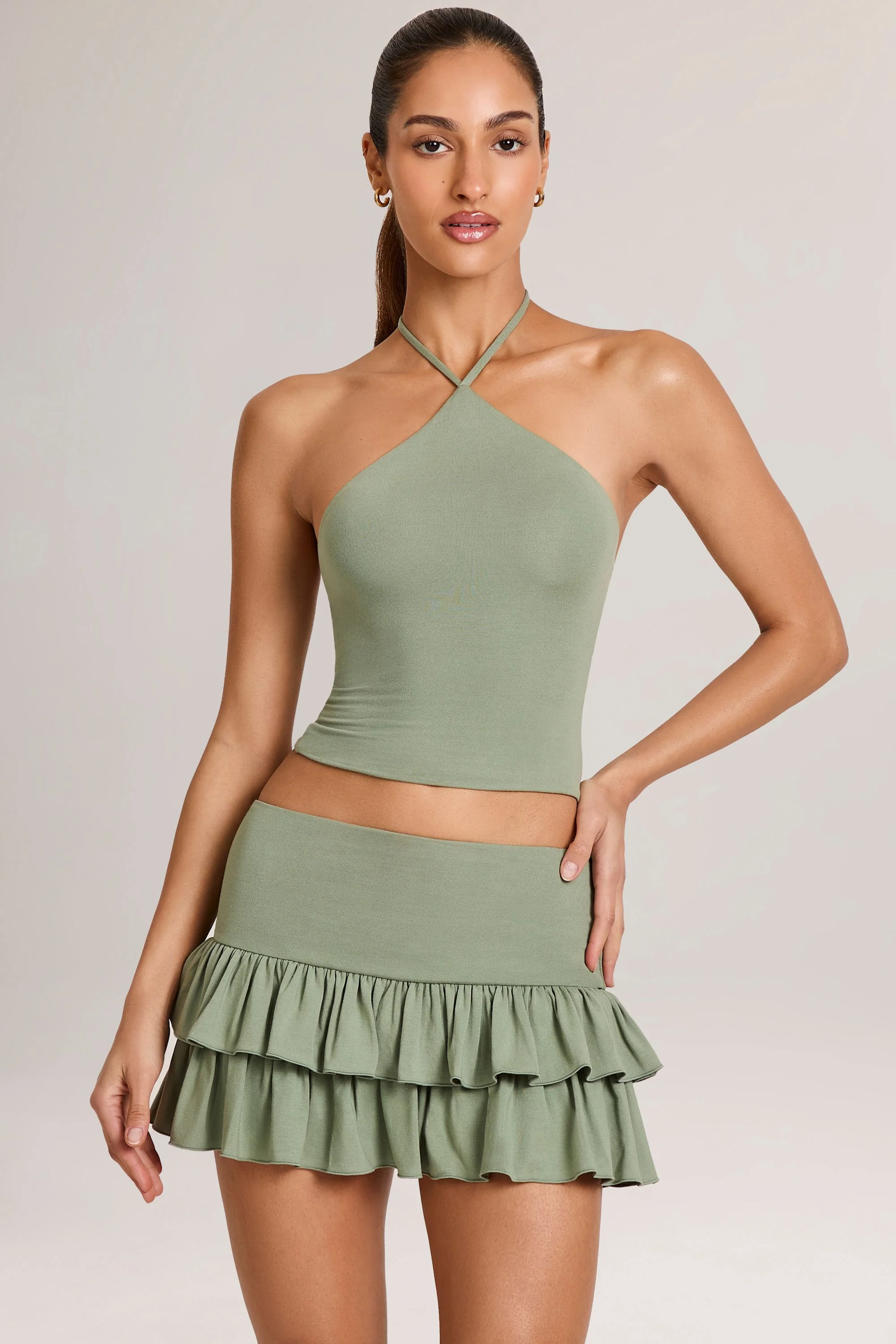 Modal Halterneck Top in Sage Green - Image 5