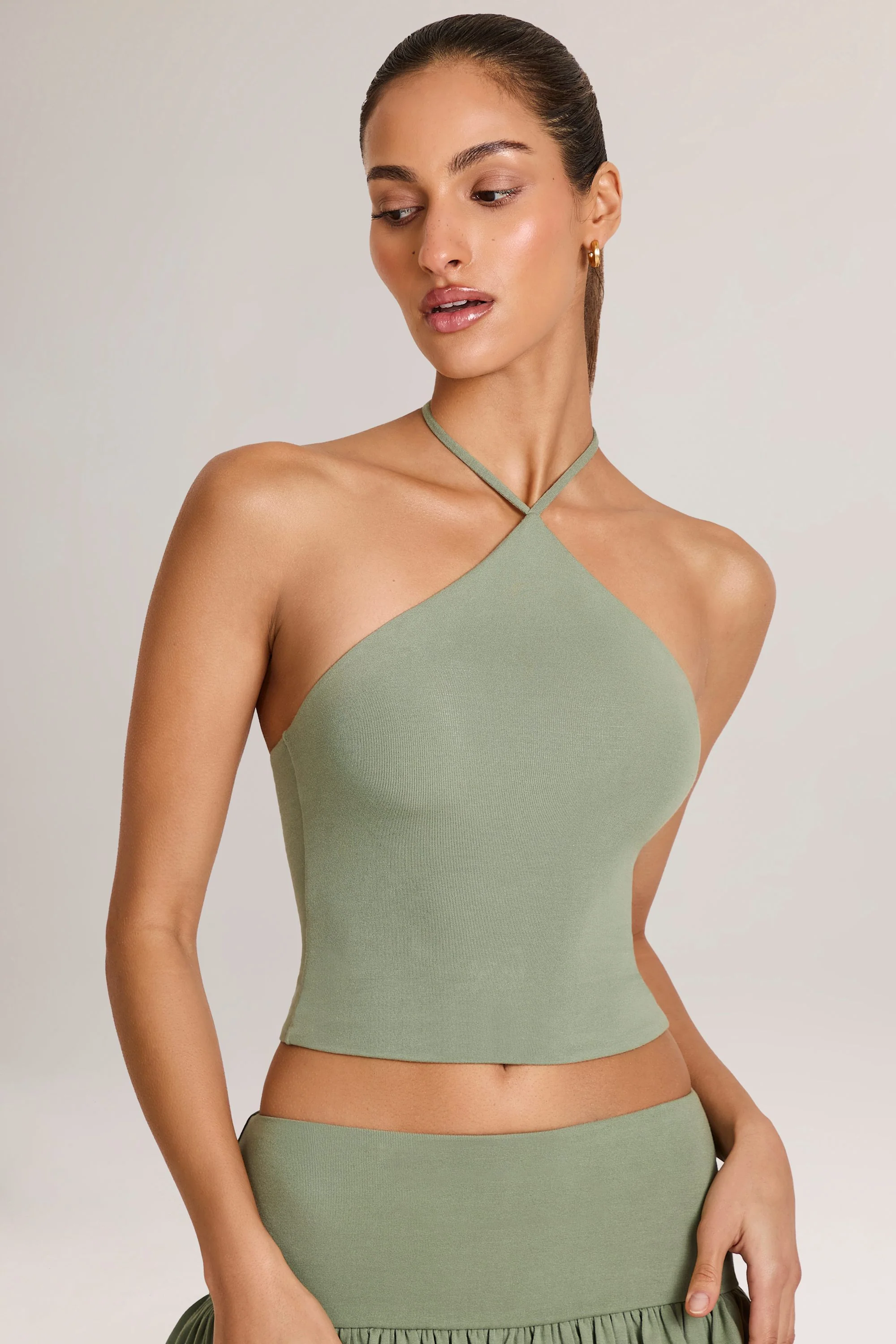 Modal Halterneck Top in Sage Green - Image 6