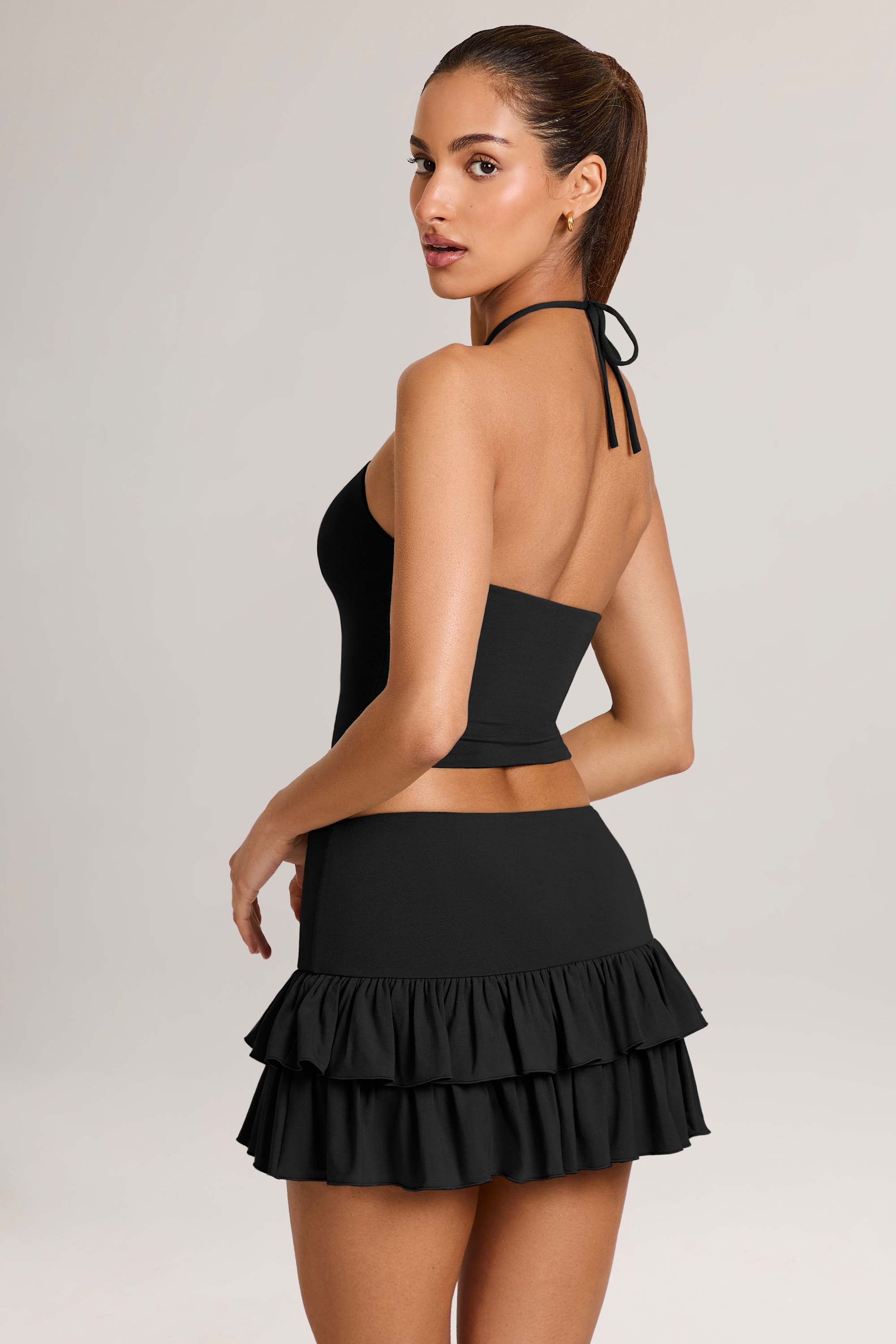 Modal Ruffle Mid-Rise Mini Skort in Black - Image 6