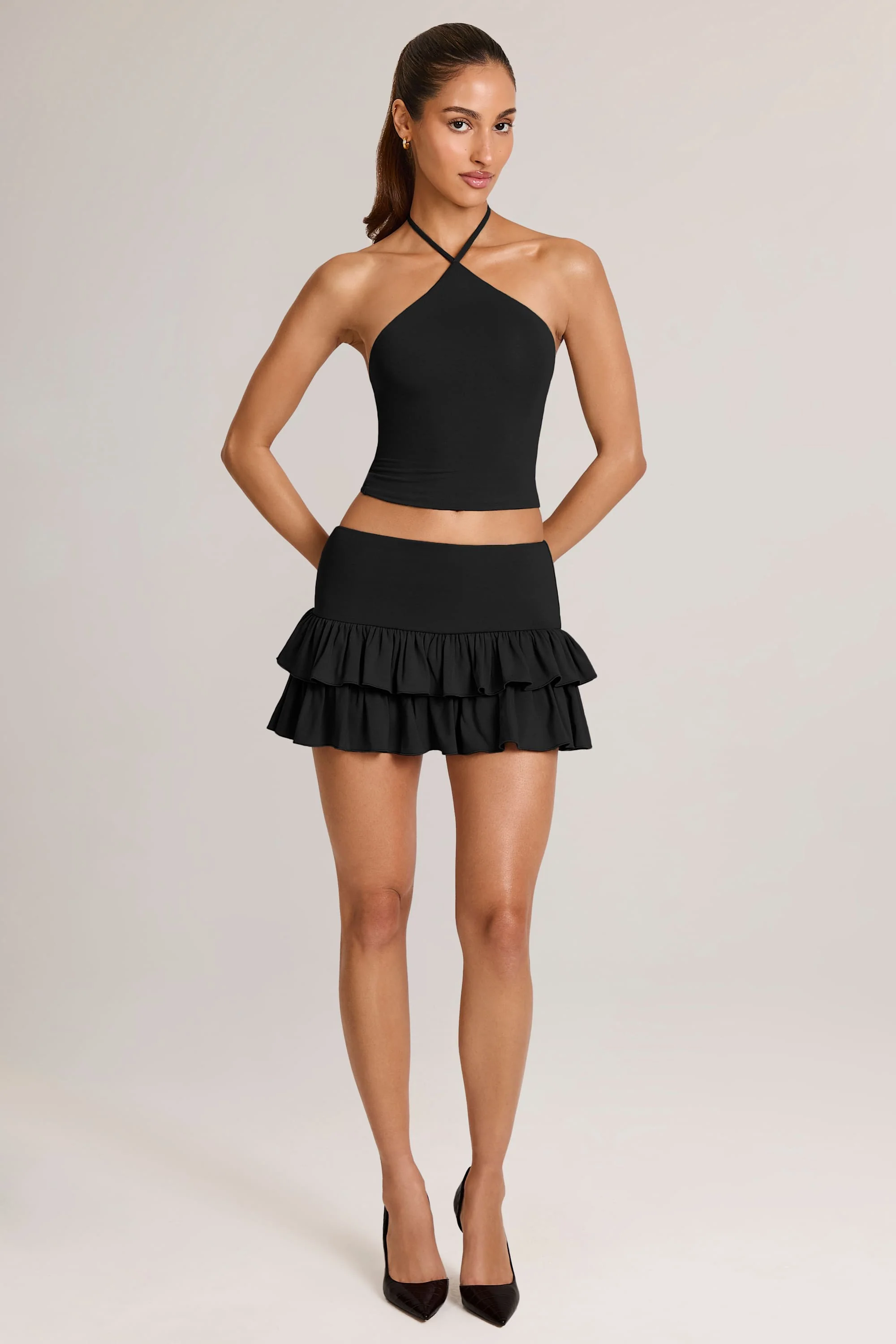 Modal Ruffle Mid-Rise Mini Skort in Black - Image 7