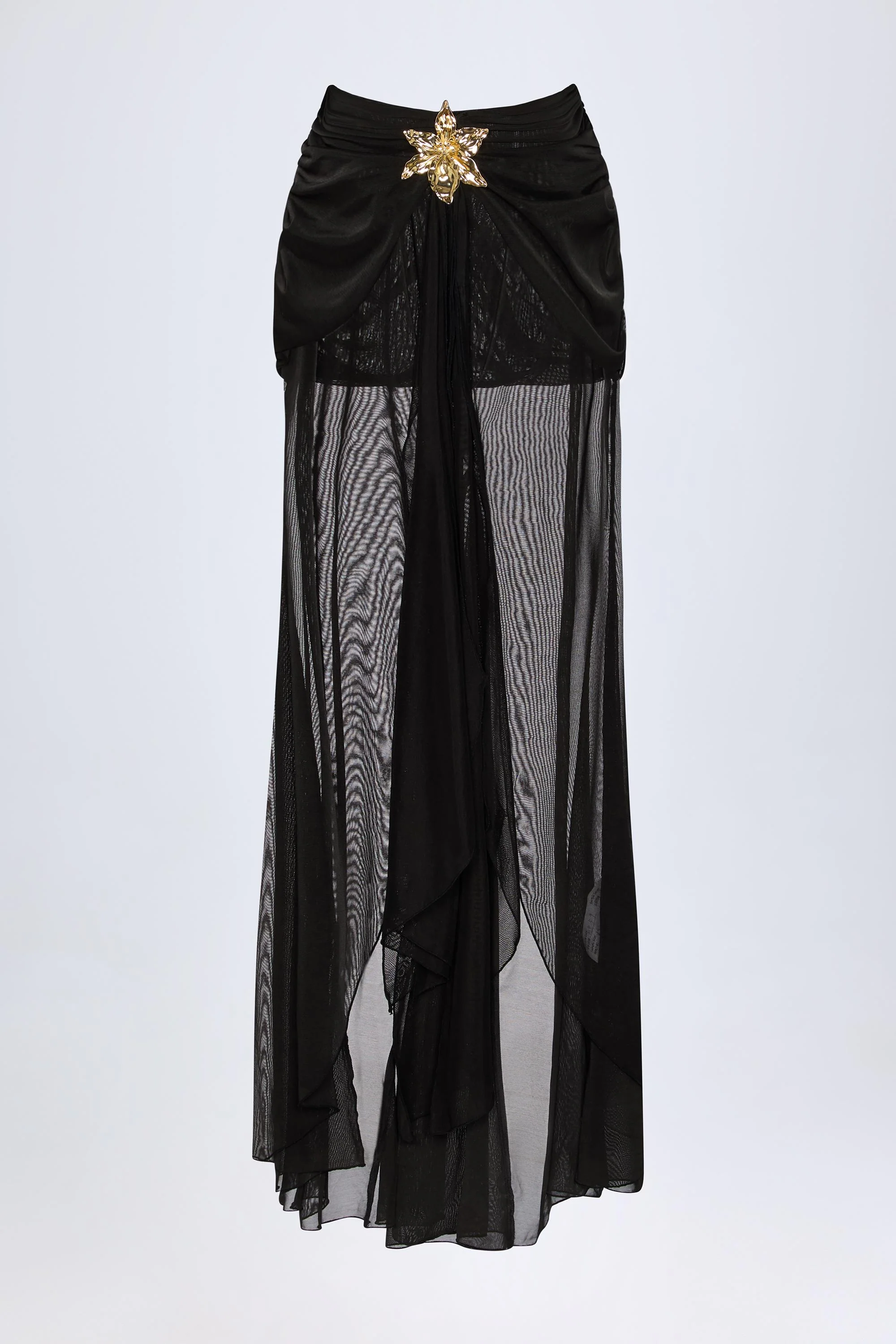 Ruched Hardware-Detail Fishtail Maxi Skirt in Black - Image 3
