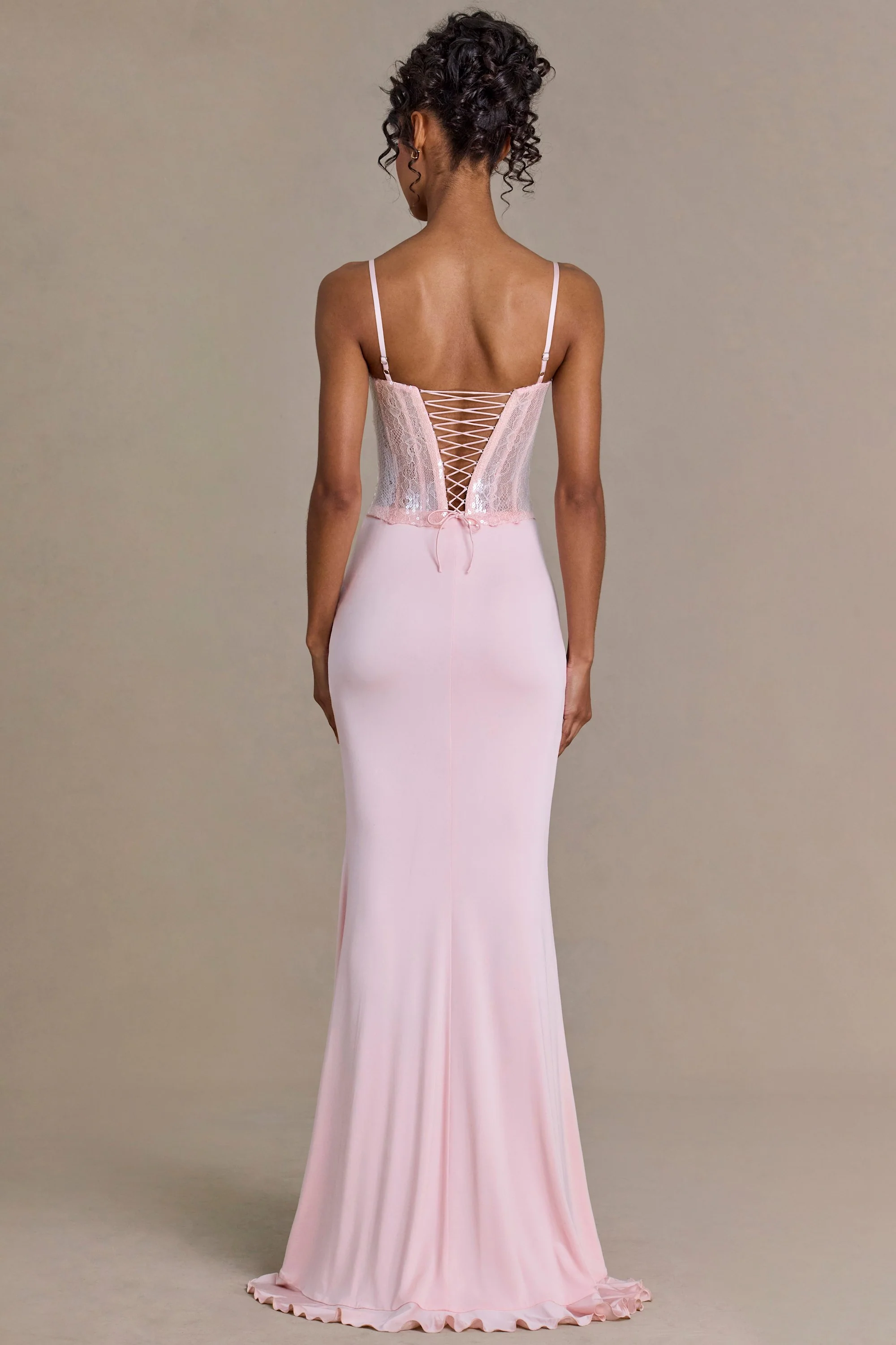 Premium Embellished Lace Corset Gown in Baby Pink - Image 6