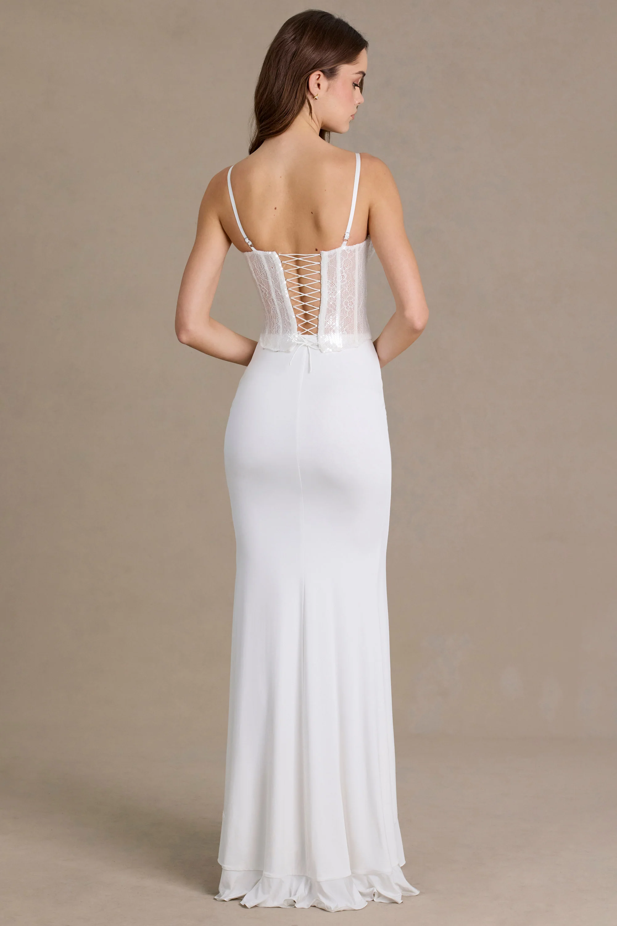 Premium Embellished Lace Corset Gown in White - Image 5