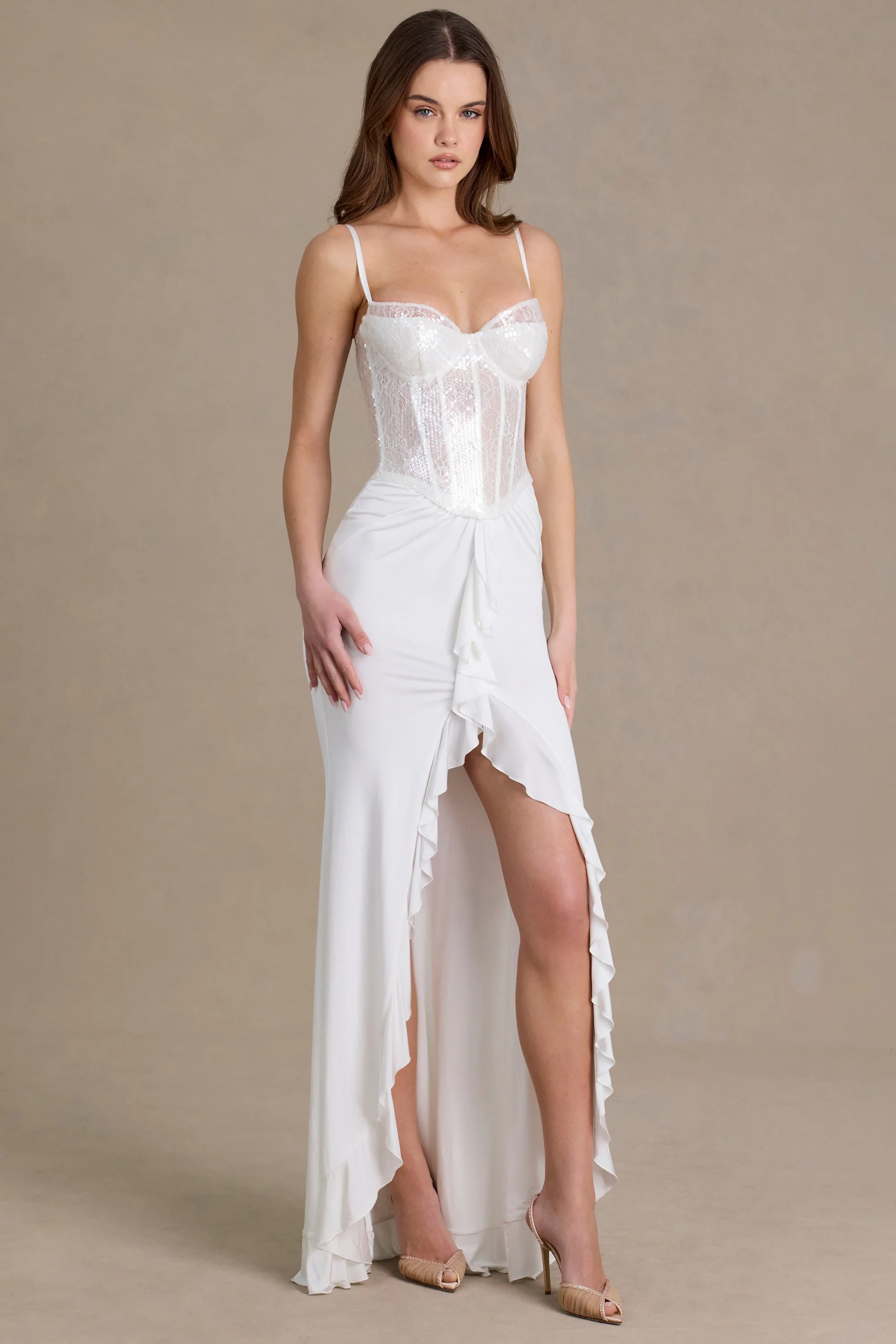 Premium Embellished Lace Corset Gown in White - Image 8