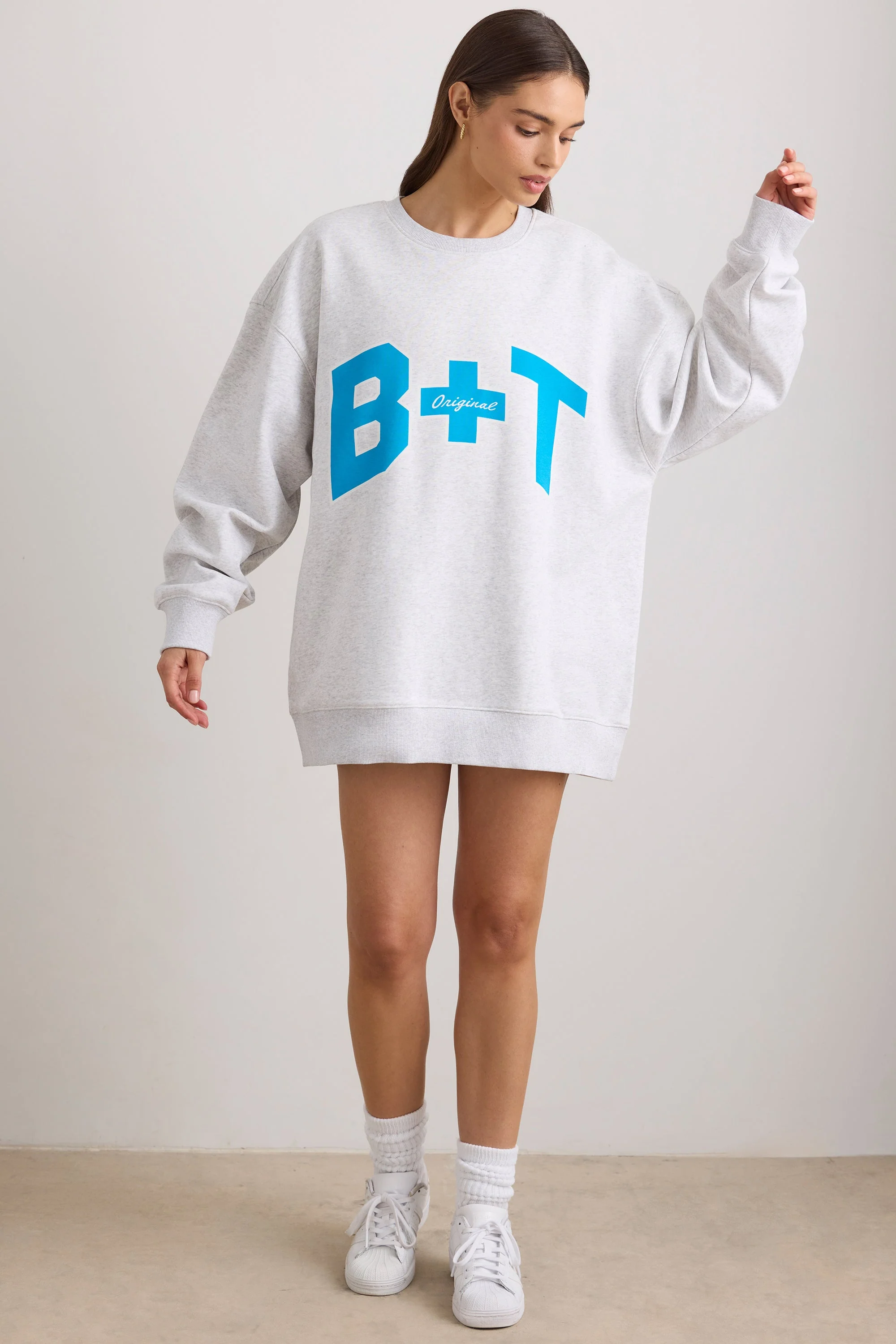 Oversized Crew Neck Sweatshirt in Grey Marl - Image 11