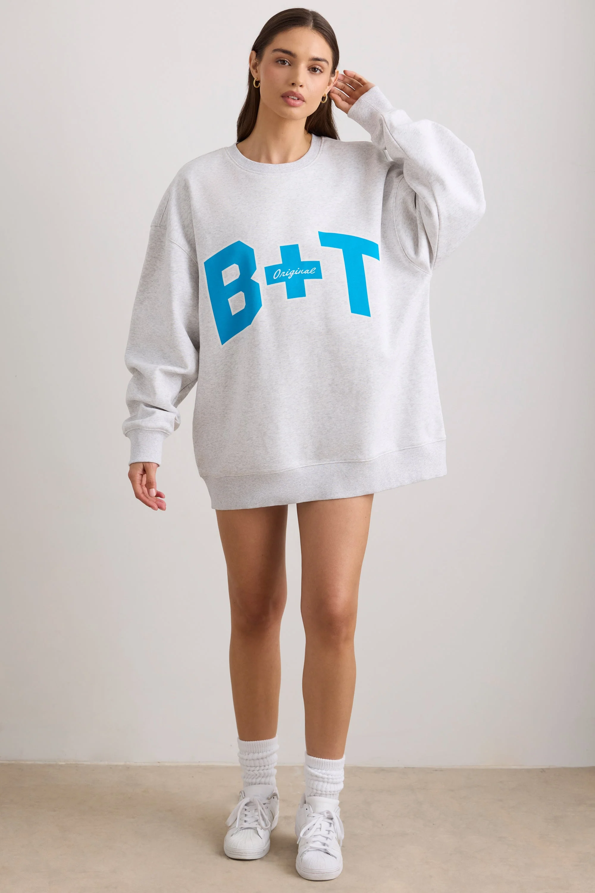 Oversized Crew Neck Sweatshirt in Grey Marl - Image 5