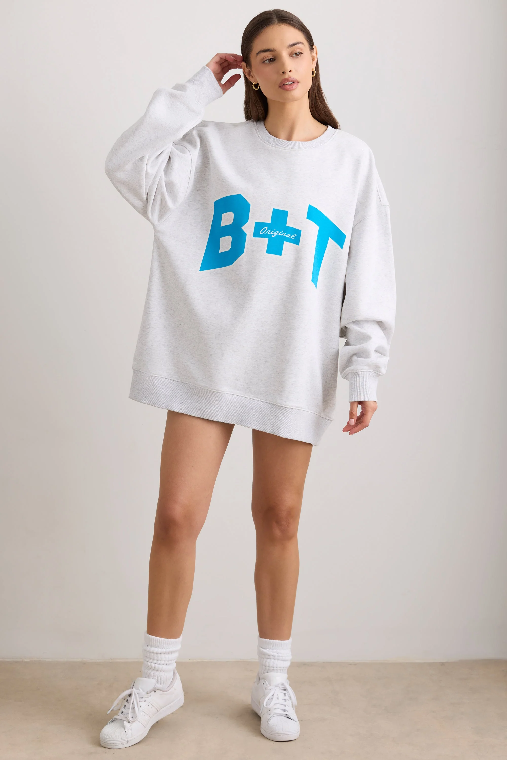 Oversized Crew Neck Sweatshirt in Grey Marl - Image 6