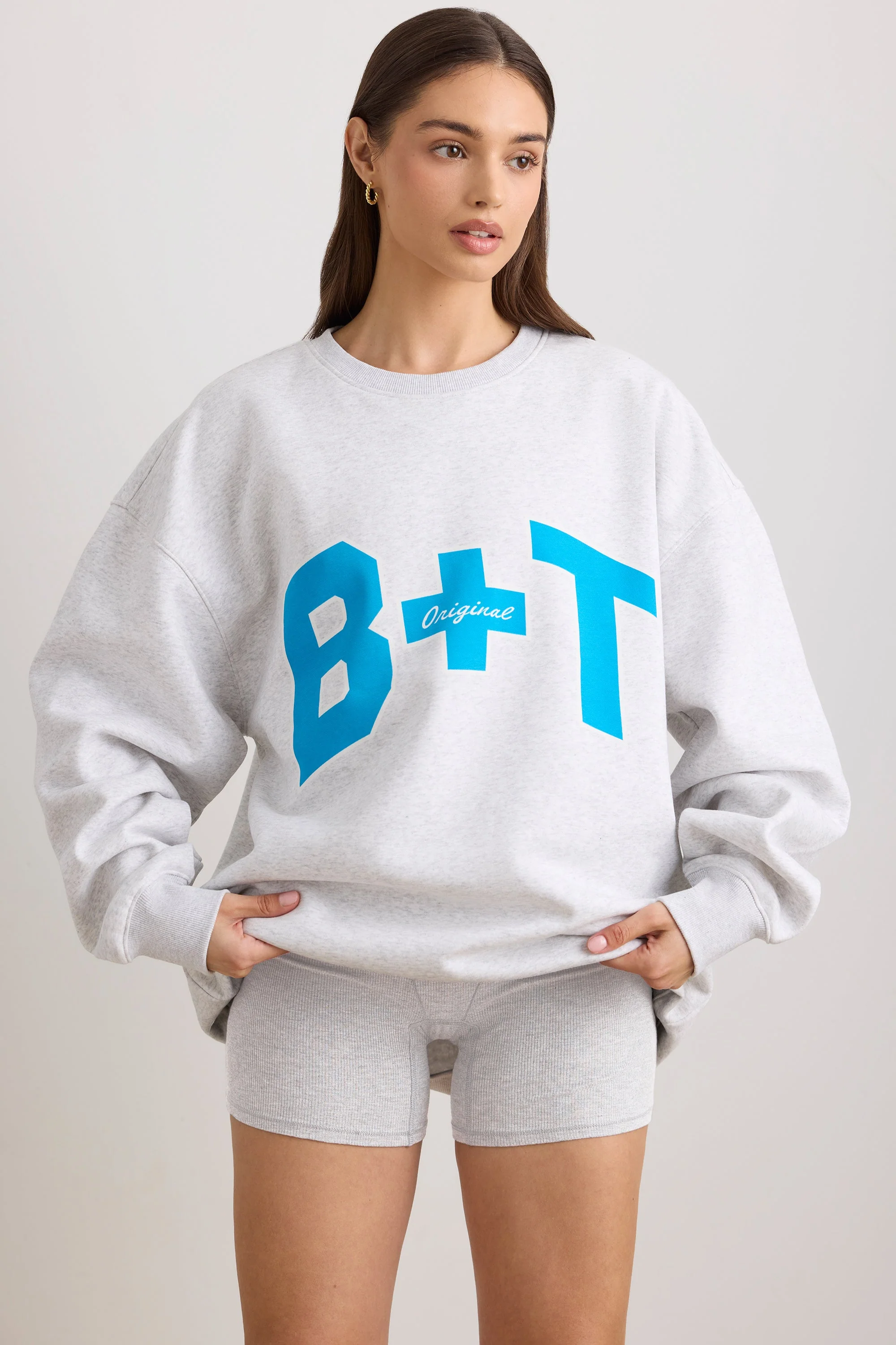 Oversized Crew Neck Sweatshirt in Grey Marl - Image 7