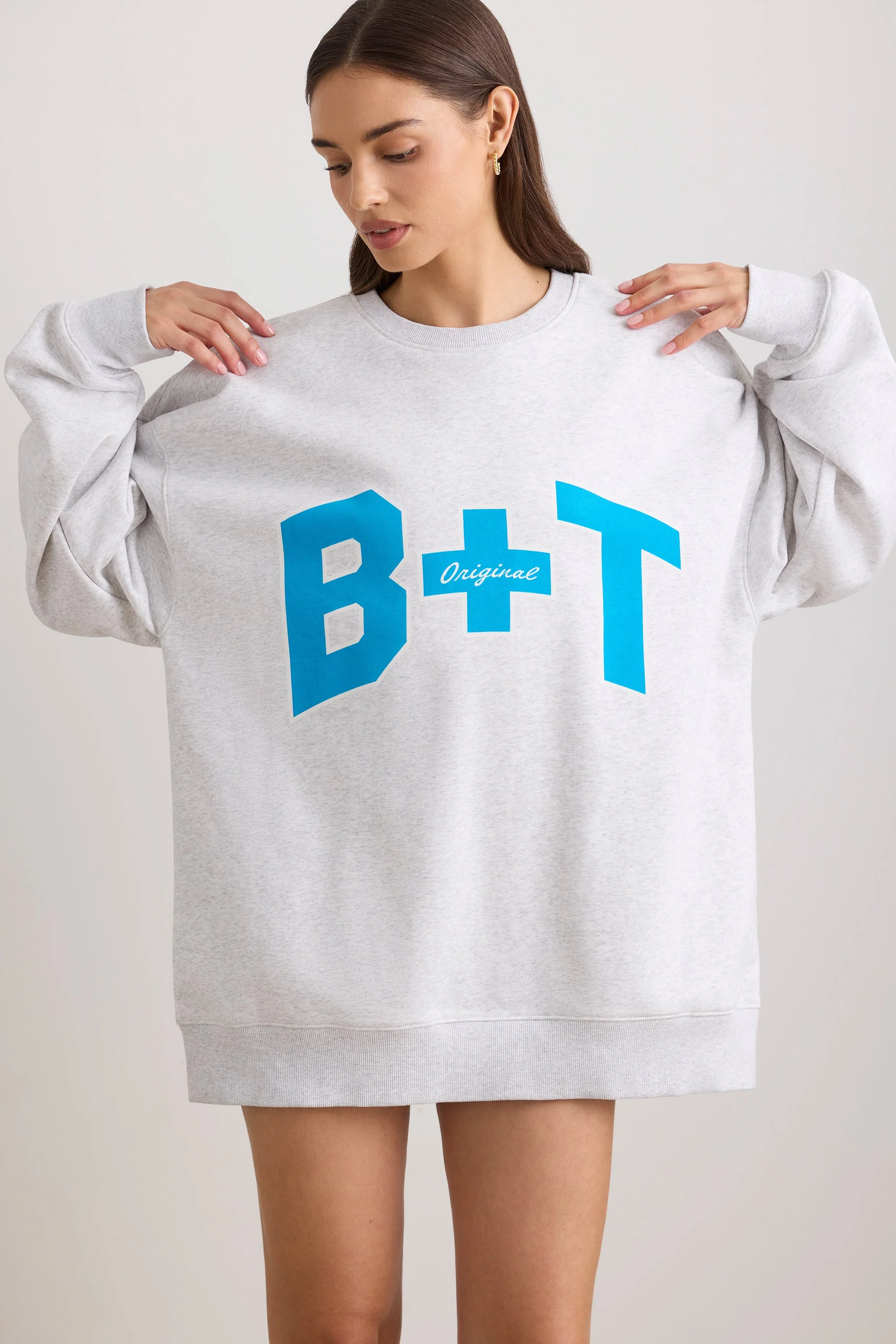 Oversized Crew Neck Sweatshirt in Grey Marl - Image 8