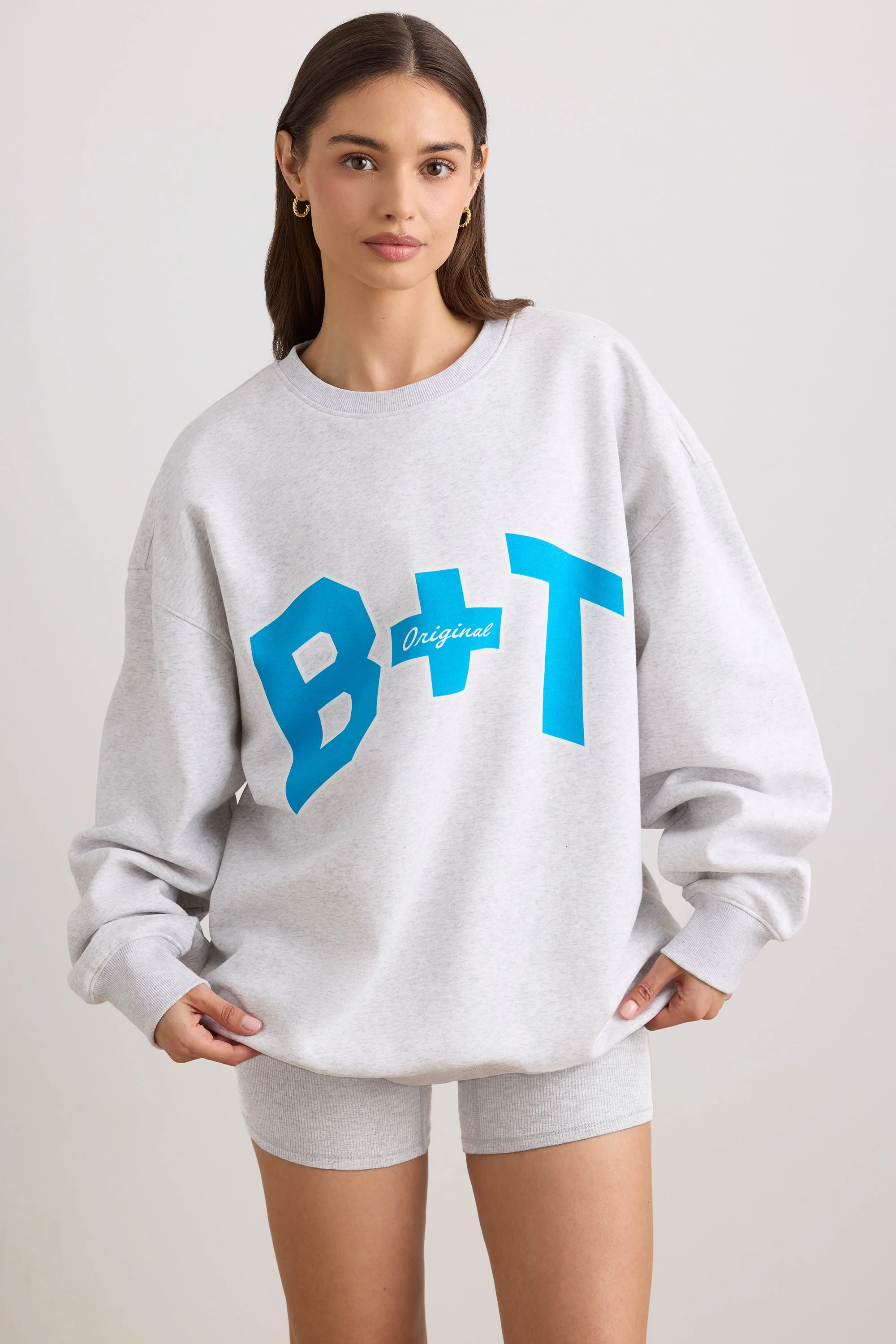 Oversized Crew Neck Sweatshirt in Grey Marl - Image 9