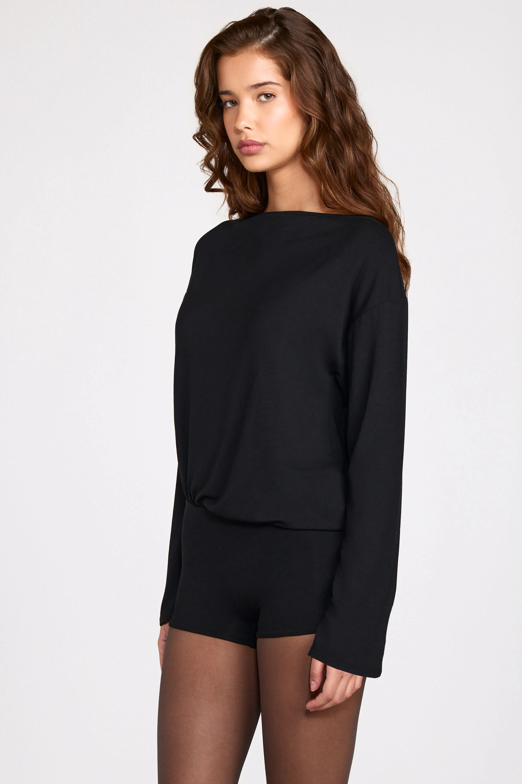 Modal Long-Sleeve Backless Romper in Black - Image 11