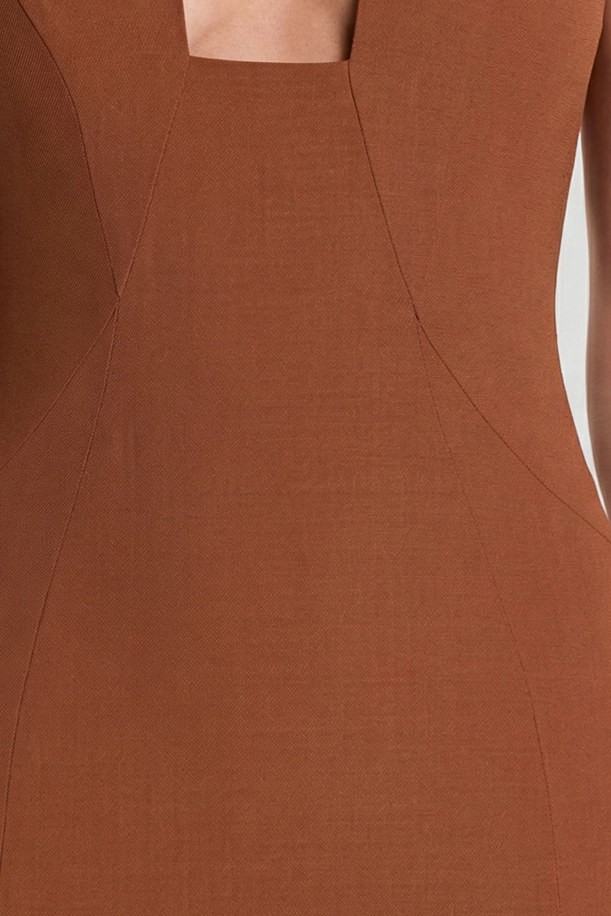 Woven Twill Halter Neck Plunge Maxi Dress in Chestnut Brown - Image 5