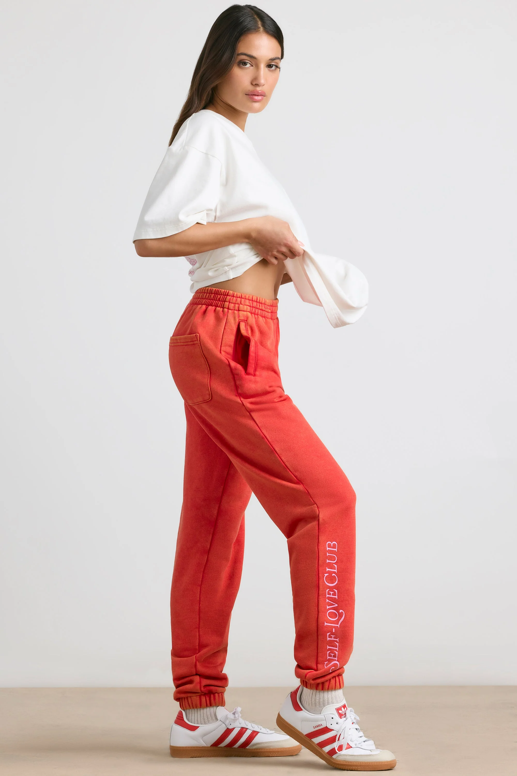 Brushed Jersey Oversized Joggers in Red - Image 3