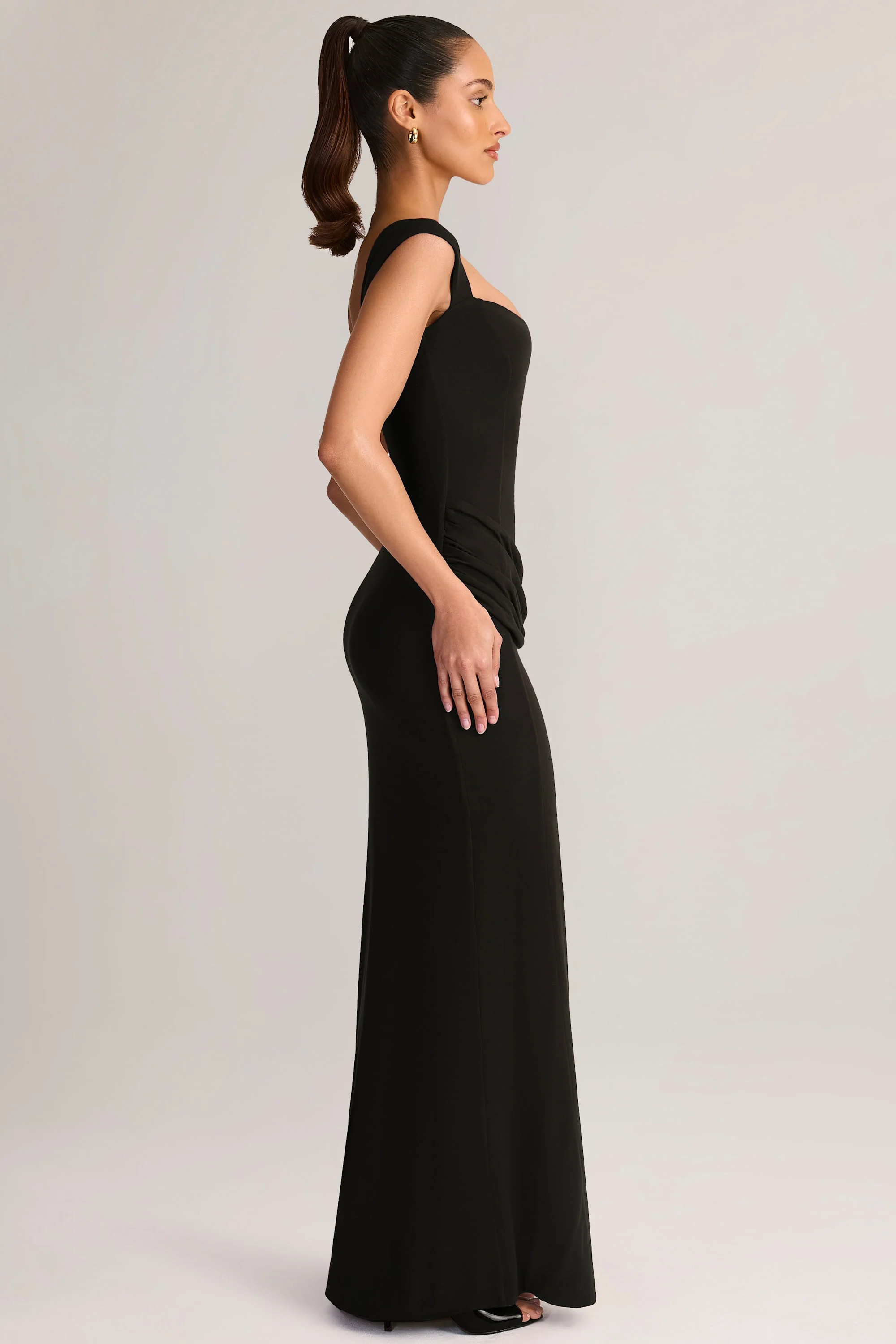 Modal Sweetheart-Neck Cowl-Waist Maxi Dress in Black - Image 3