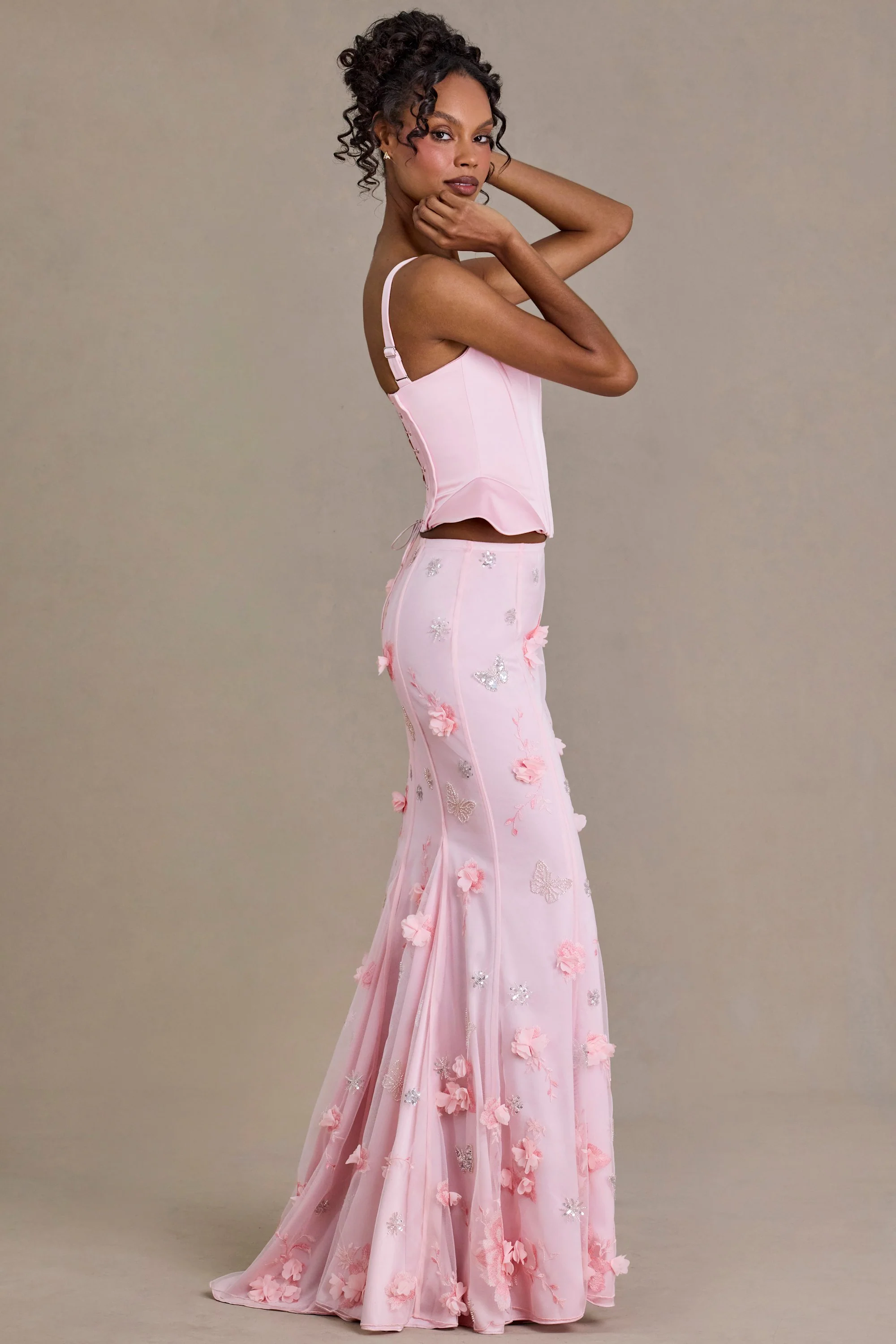 Premium Satin Lace-Up Corset Top in Baby Pink - Image 3