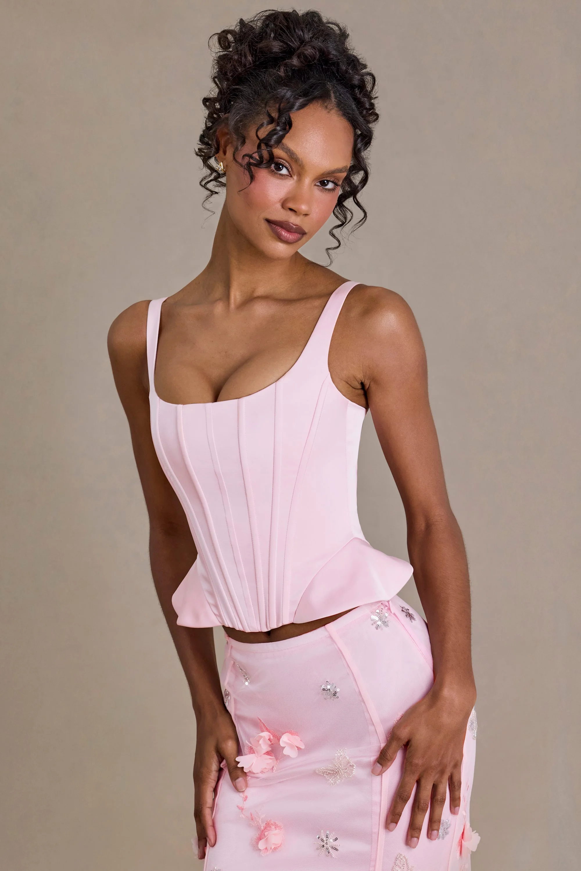 Premium Satin Lace-Up Corset Top in Baby Pink - Image 7