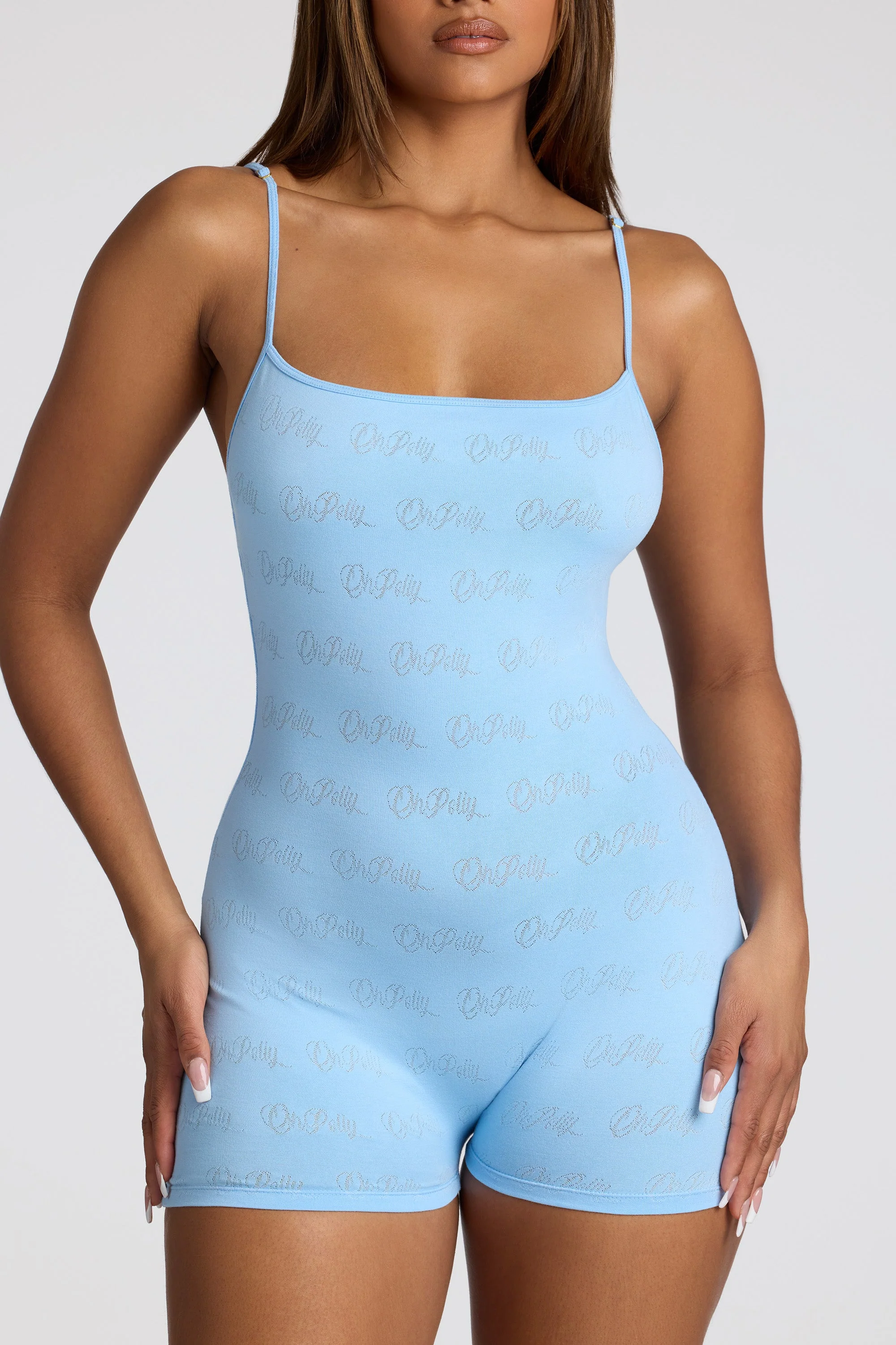 Strappy Low Back Pointelle Romper in Baby Blue - Image 4