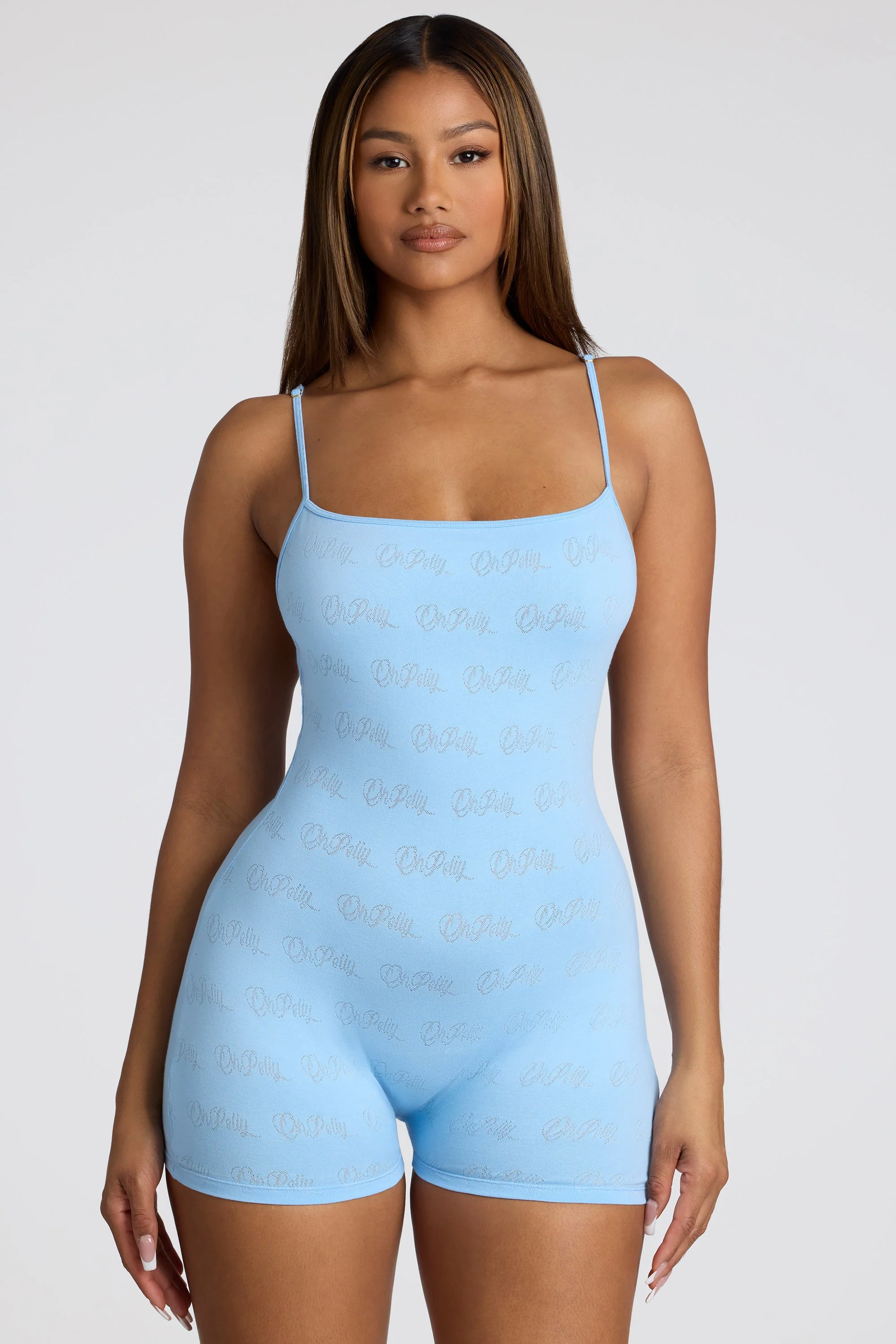 Strappy Low Back Pointelle Romper in Baby Blue - Image 5
