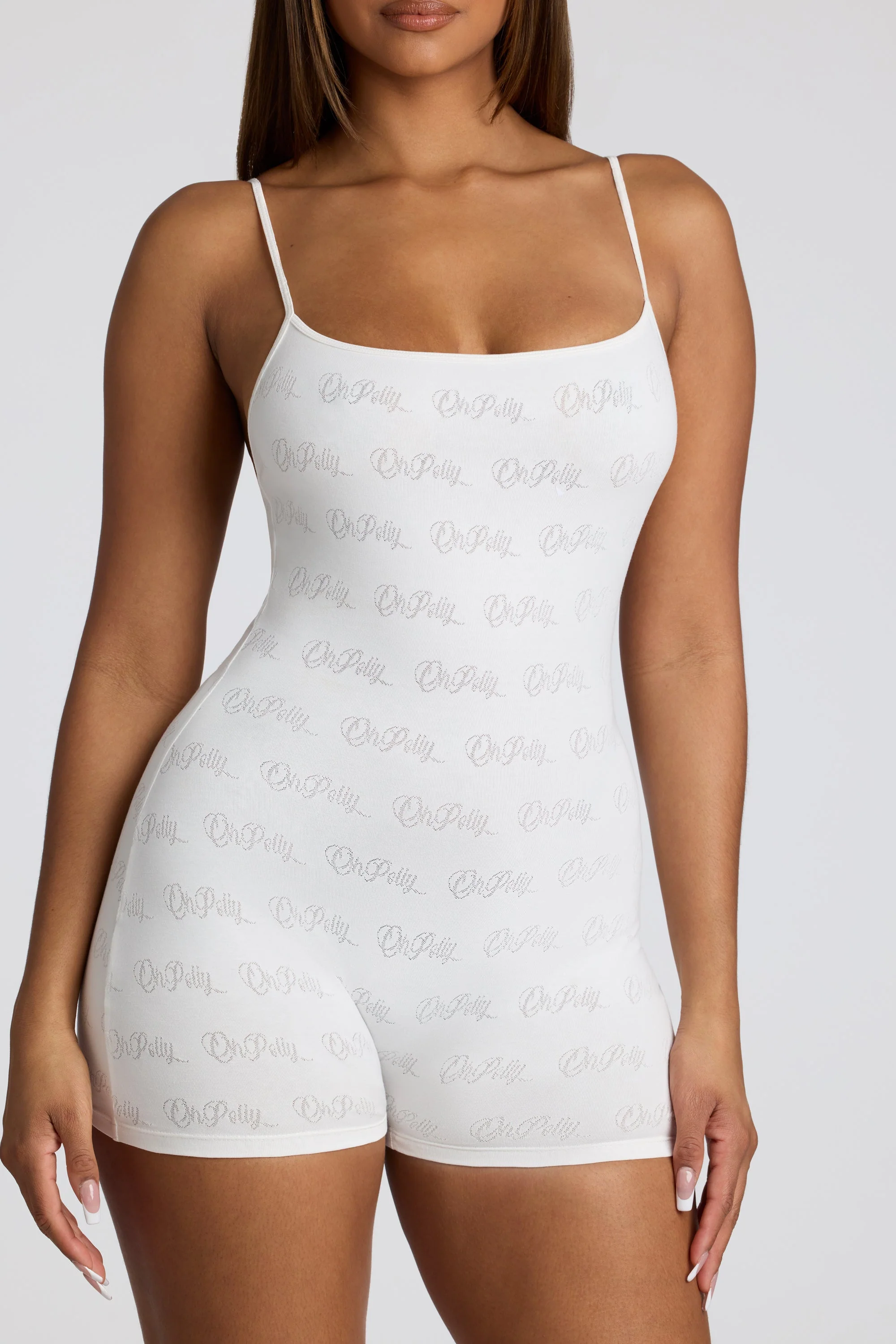 Strappy Low Back Pointelle Romper in White - Image 4