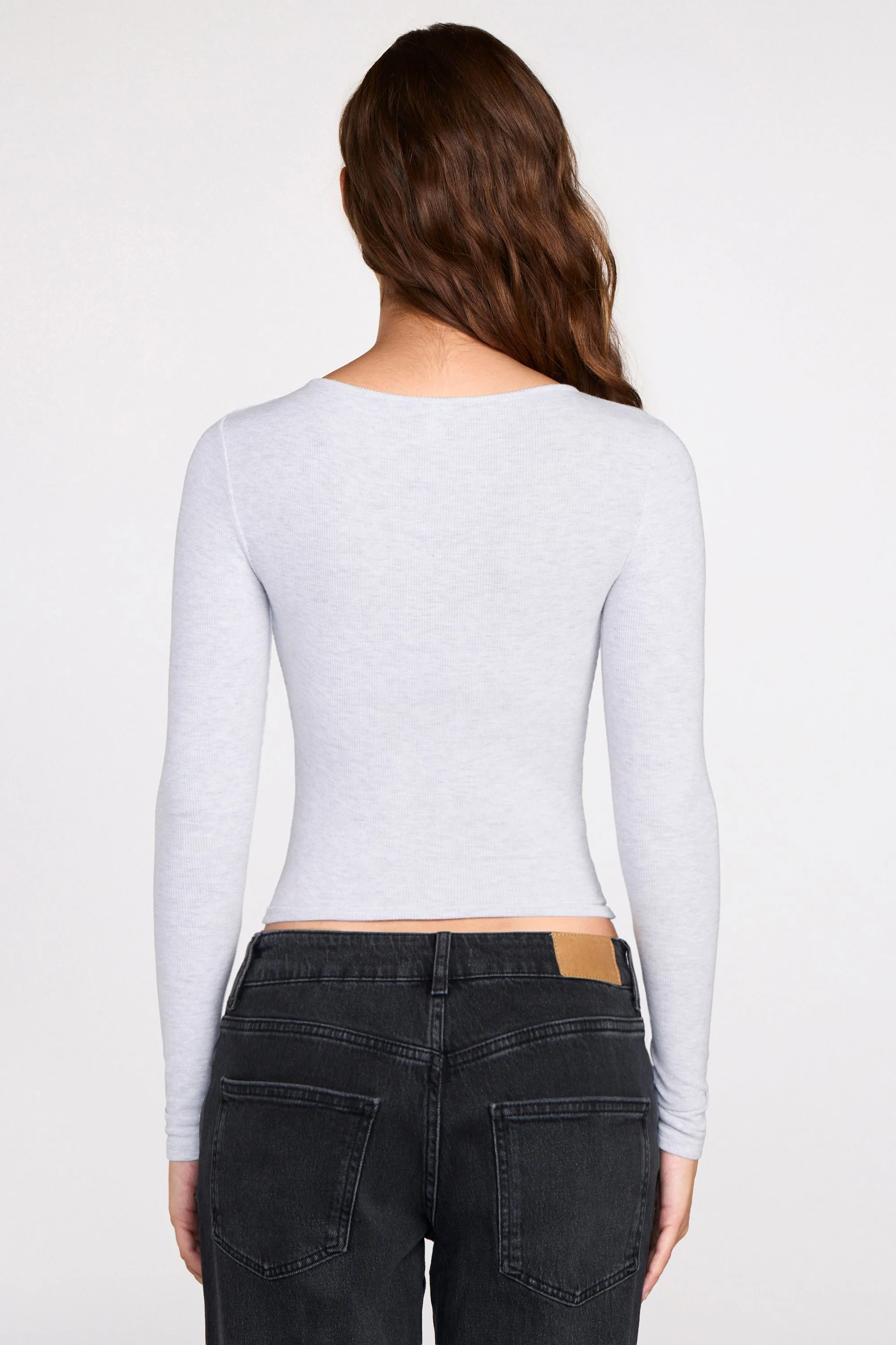 Ribbed Modal Ruched Long-Sleeve Top in Grey - Image 3