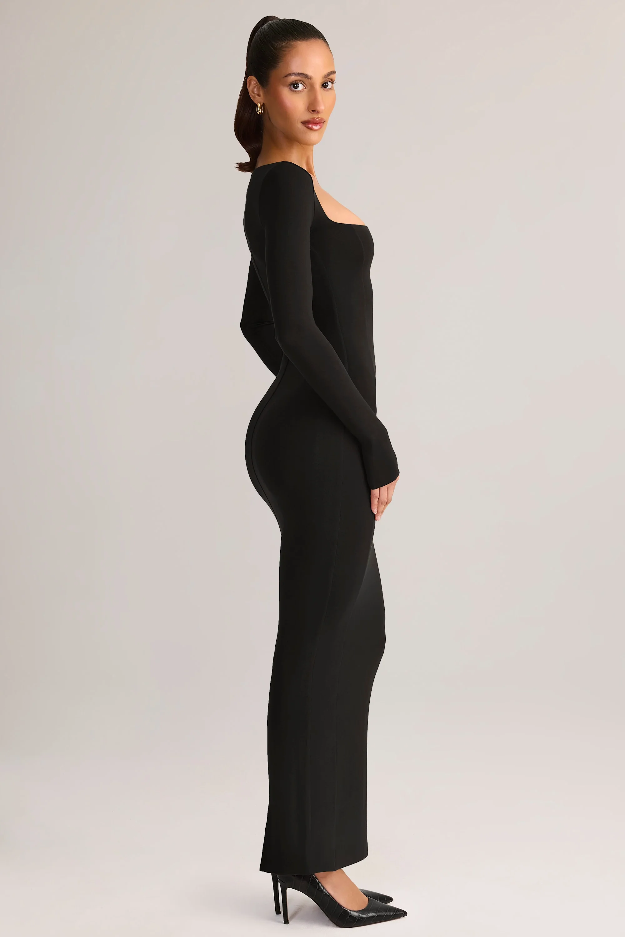 Modal Square-Neck Bodycon Maxi Dress in Black - Image 3