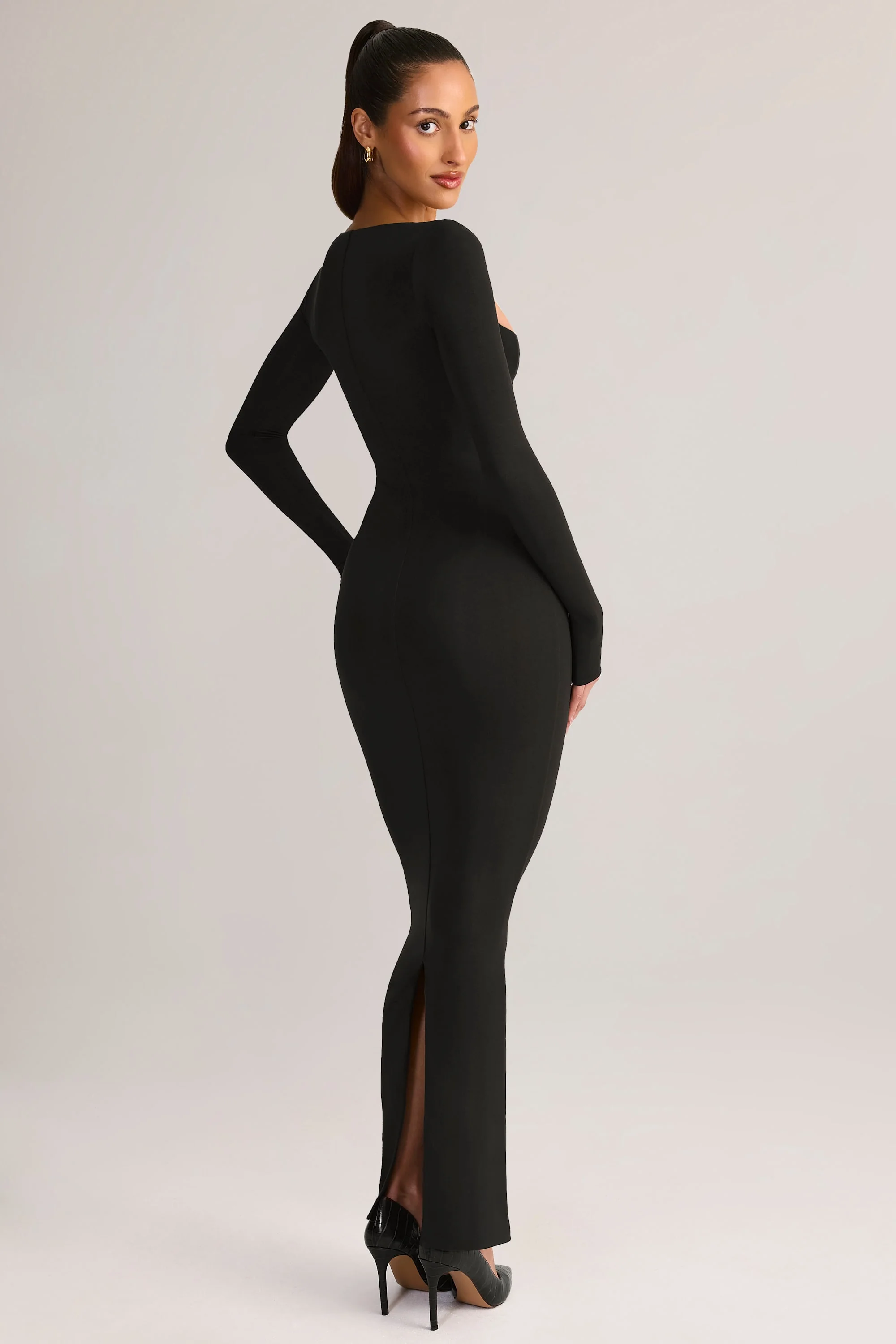 Modal Square-Neck Bodycon Maxi Dress in Black - Image 5