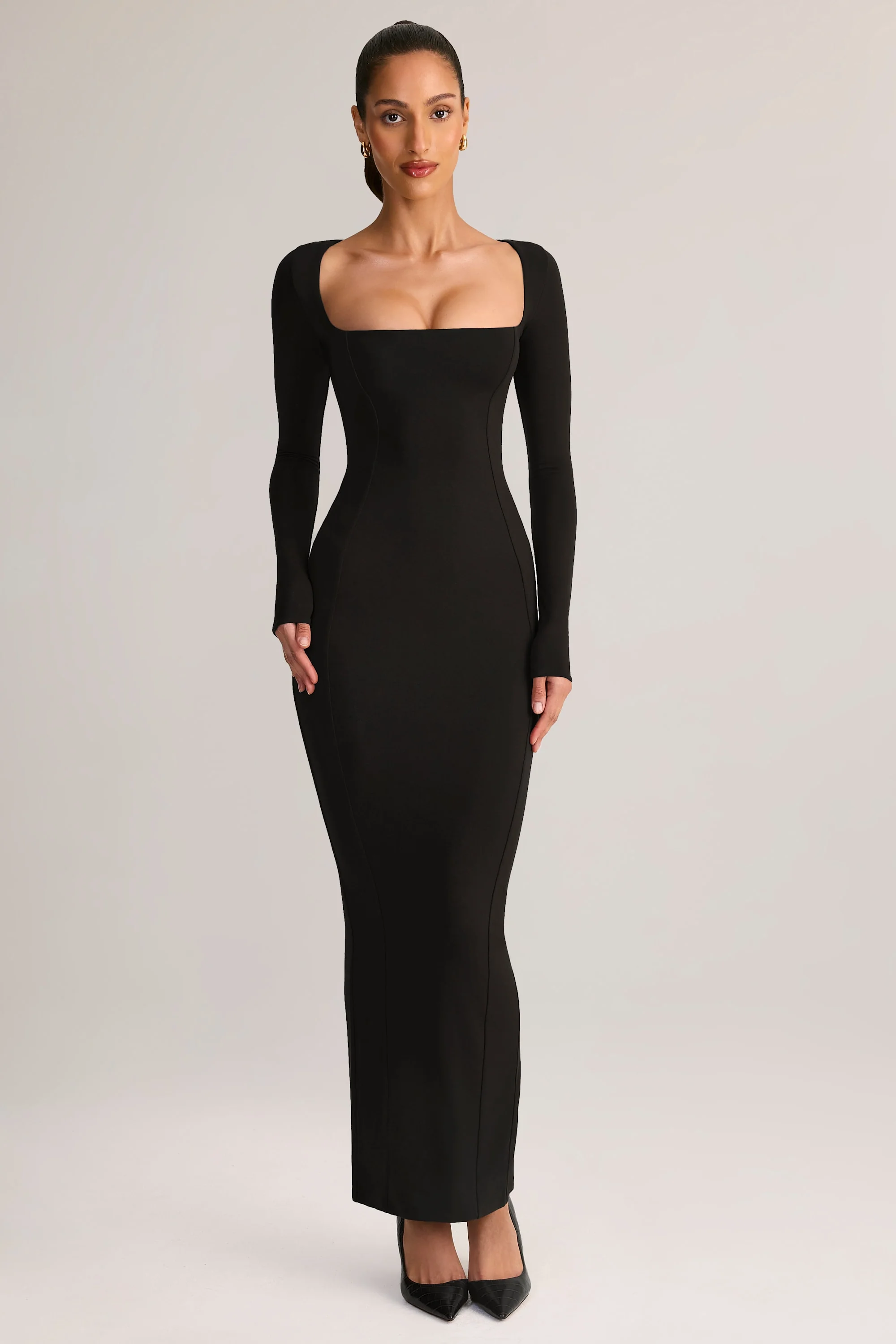 Modal Square-Neck Bodycon Maxi Dress in Black - Image 7