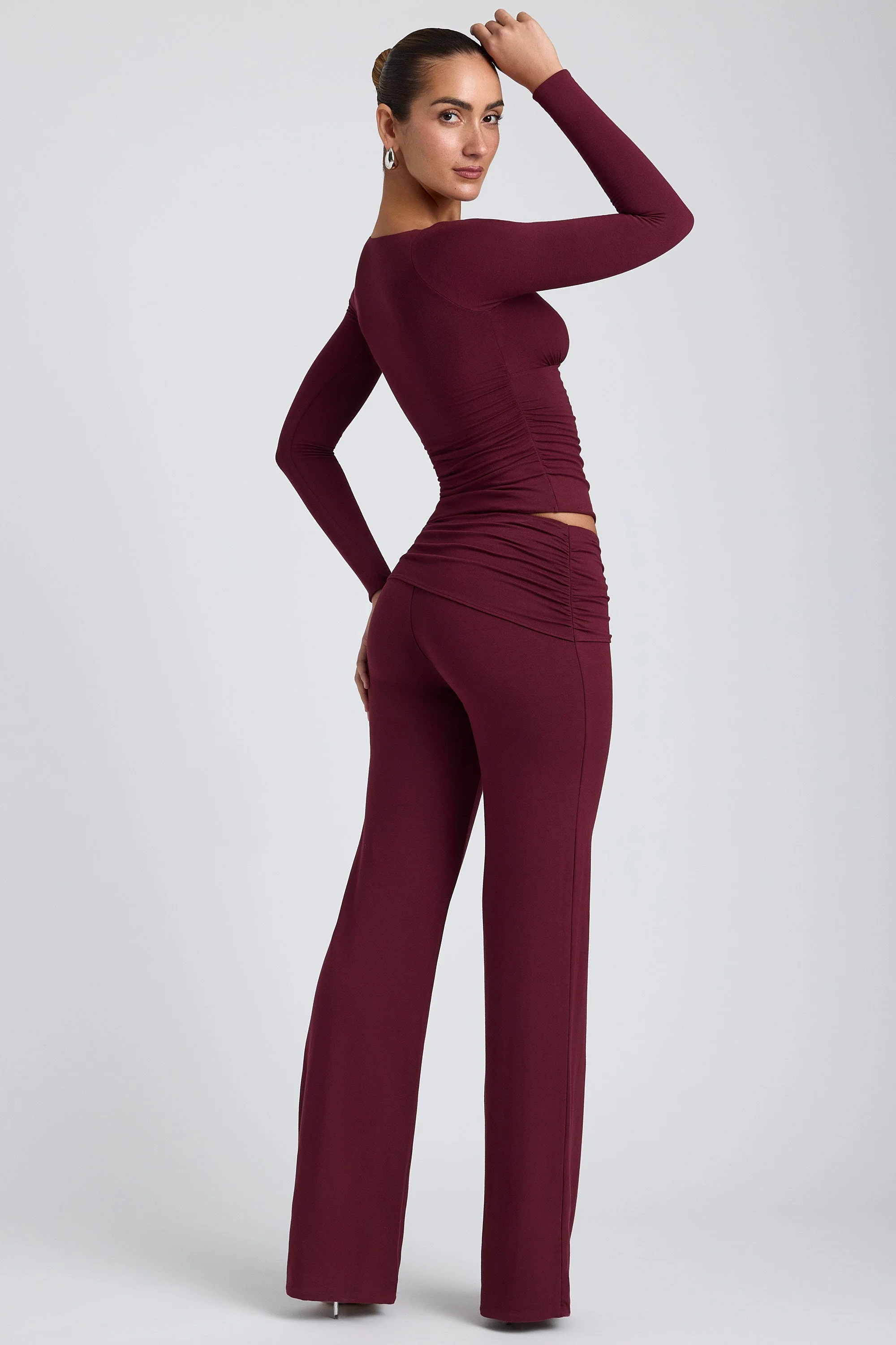 Modal Ruched Long-Sleeve Top in Plum - Image 11