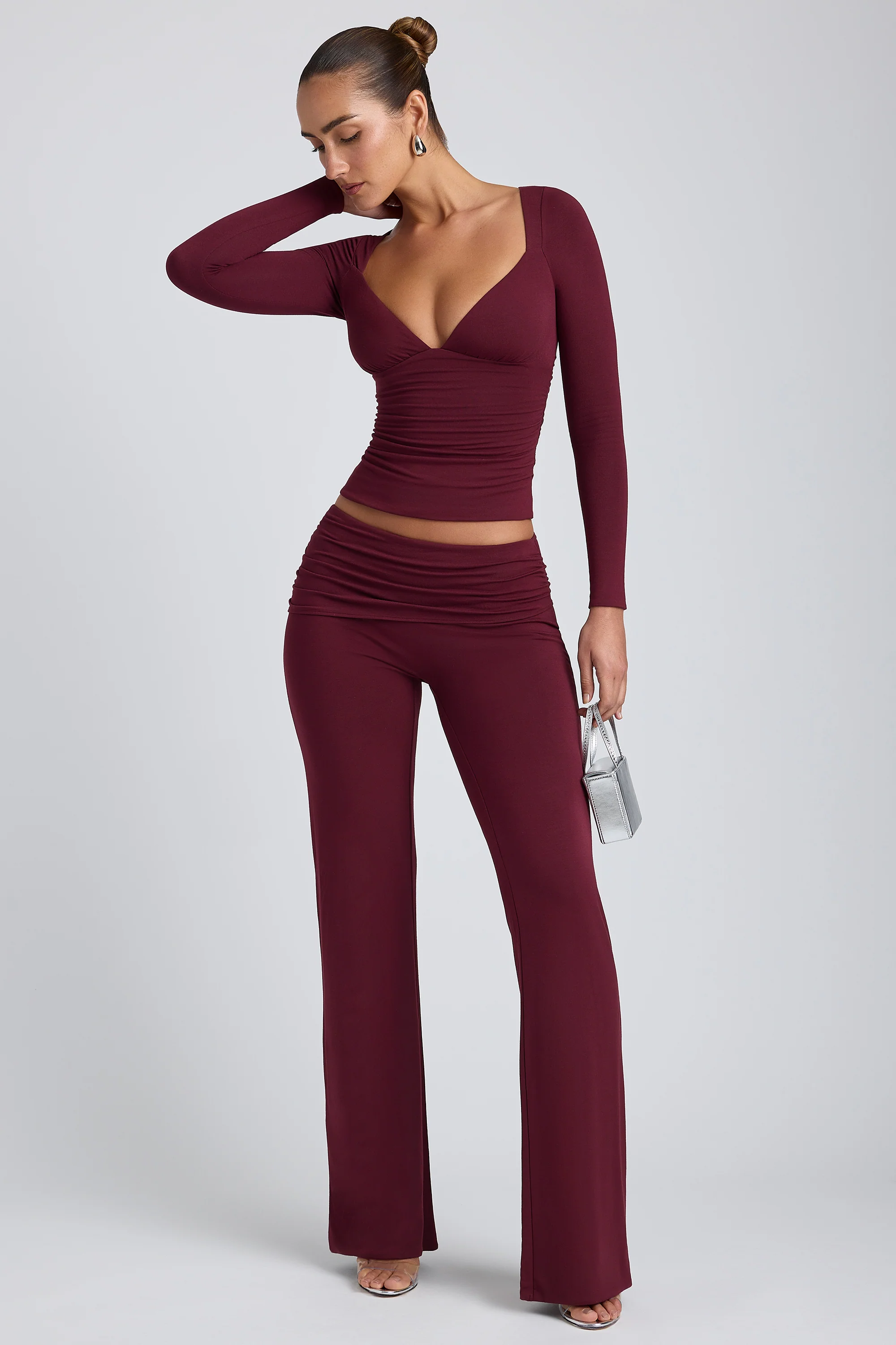 Modal Ruched Long-Sleeve Top in Plum - Image 13