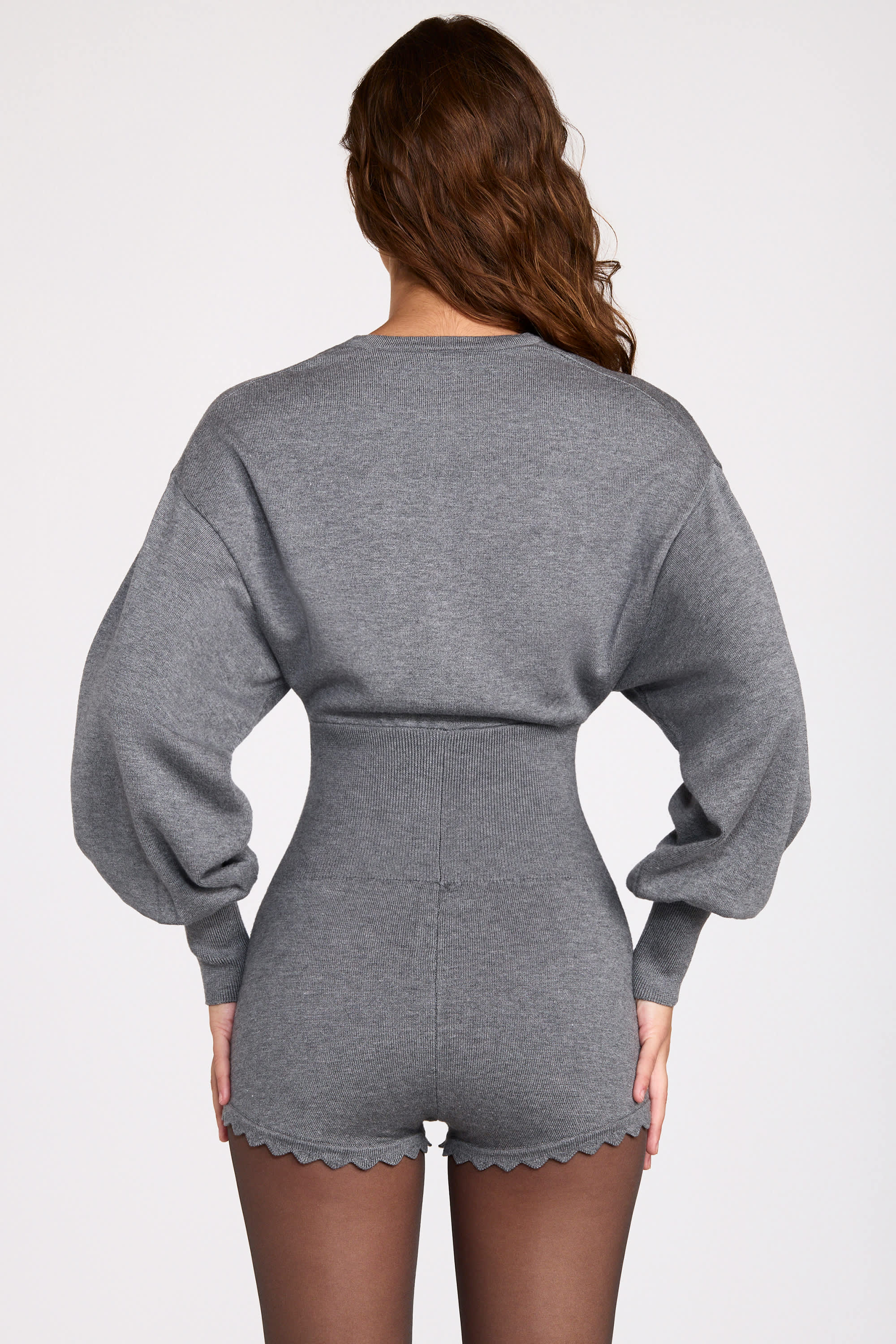 Fine-Knit Long-Sleeve Romper in Grey - Image 3