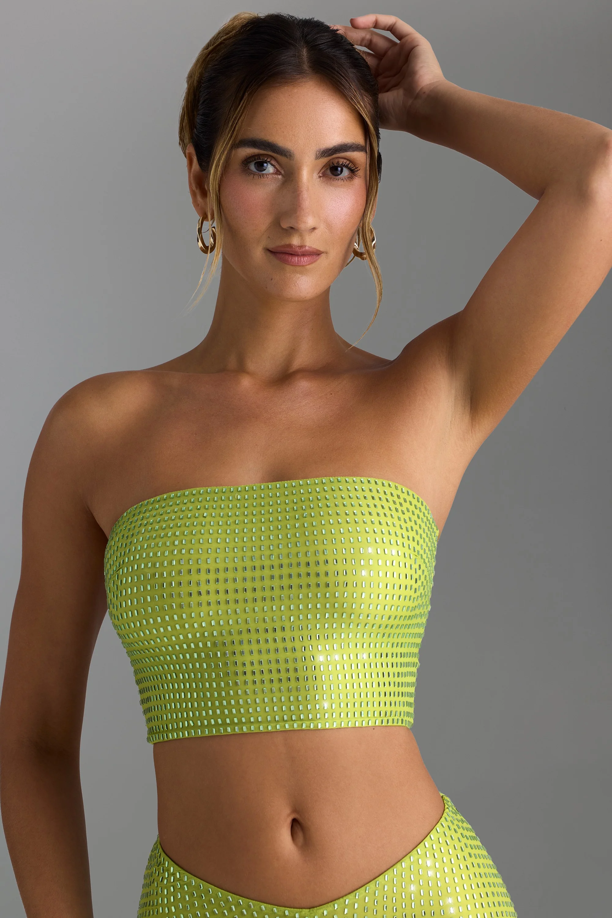 Embellished Strap-Back Bandeau Top in Pear Green - Image 4
