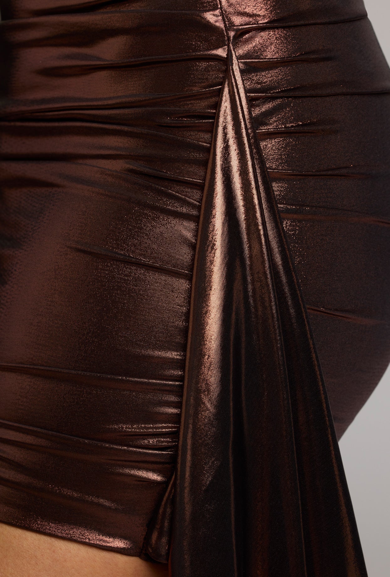 Cut Out Metallic Jersey Mini Dress in Copper Bronze - Image 5
