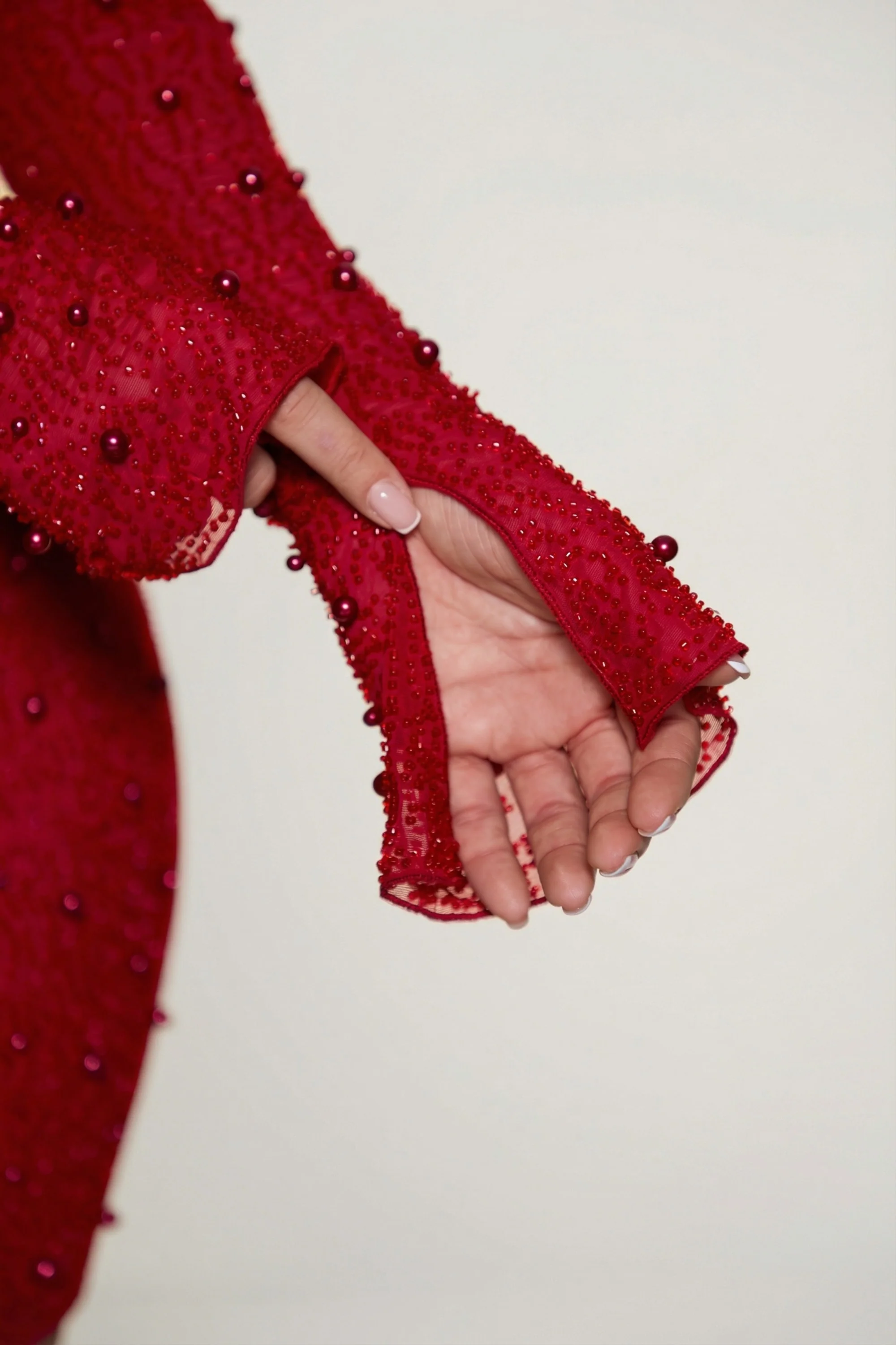 Long Sleeve Deep Plunge Mini Dress in Red - Image 8