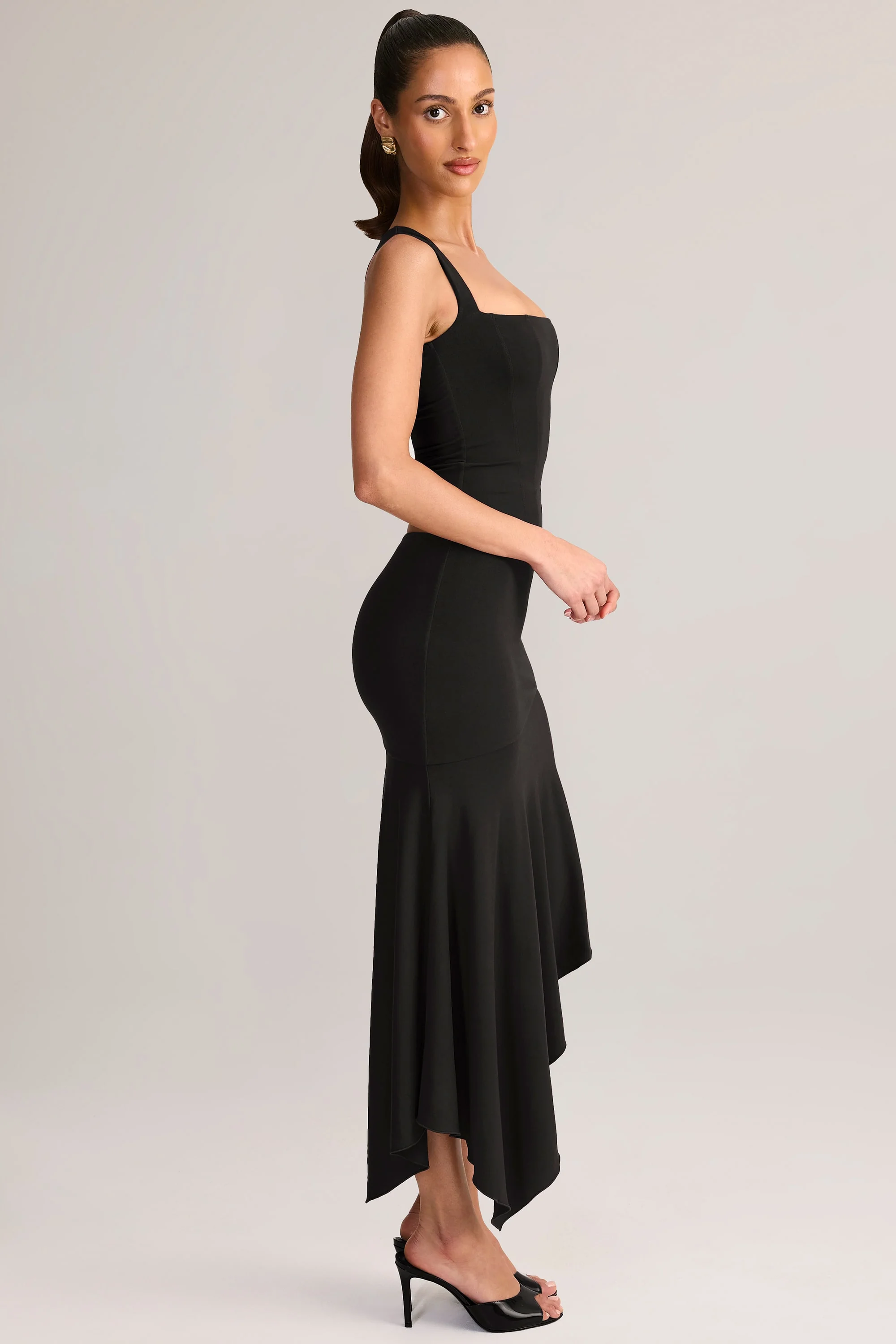Modal Low-Rise Asymmetric Midaxi Skirt in Black - Image 3