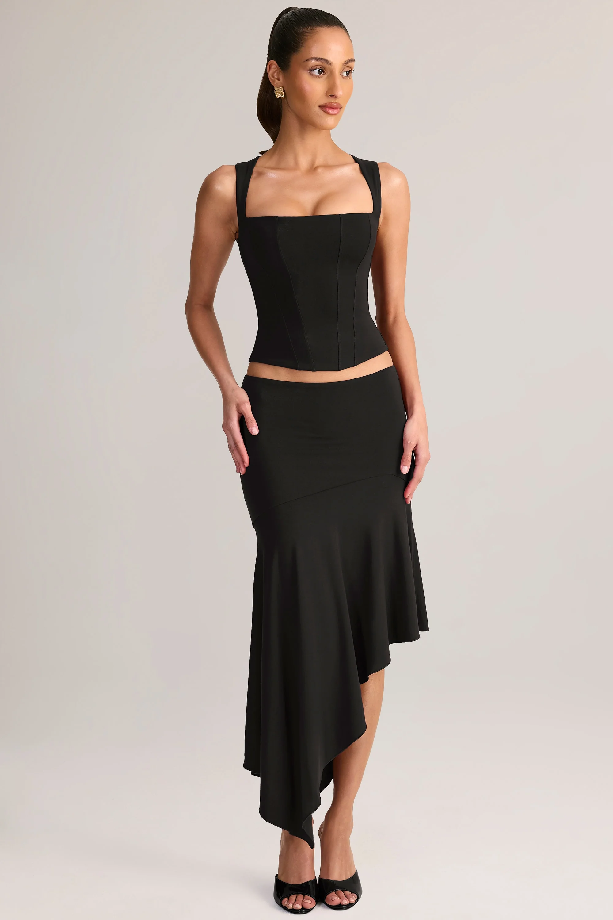 Modal Low-Rise Asymmetric Midaxi Skirt in Black - Image 4