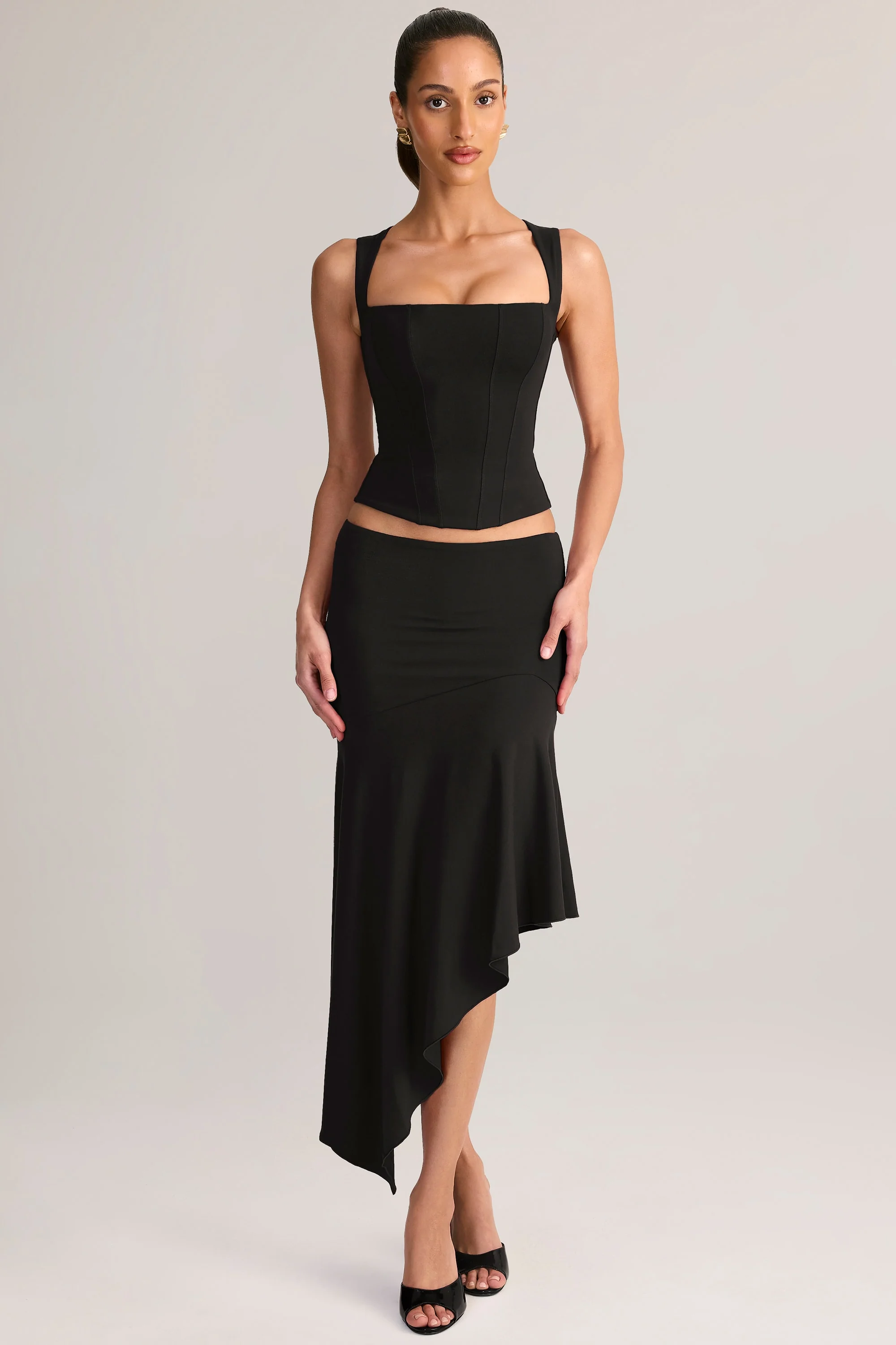 Modal Low-Rise Asymmetric Midaxi Skirt in Black - Image 6