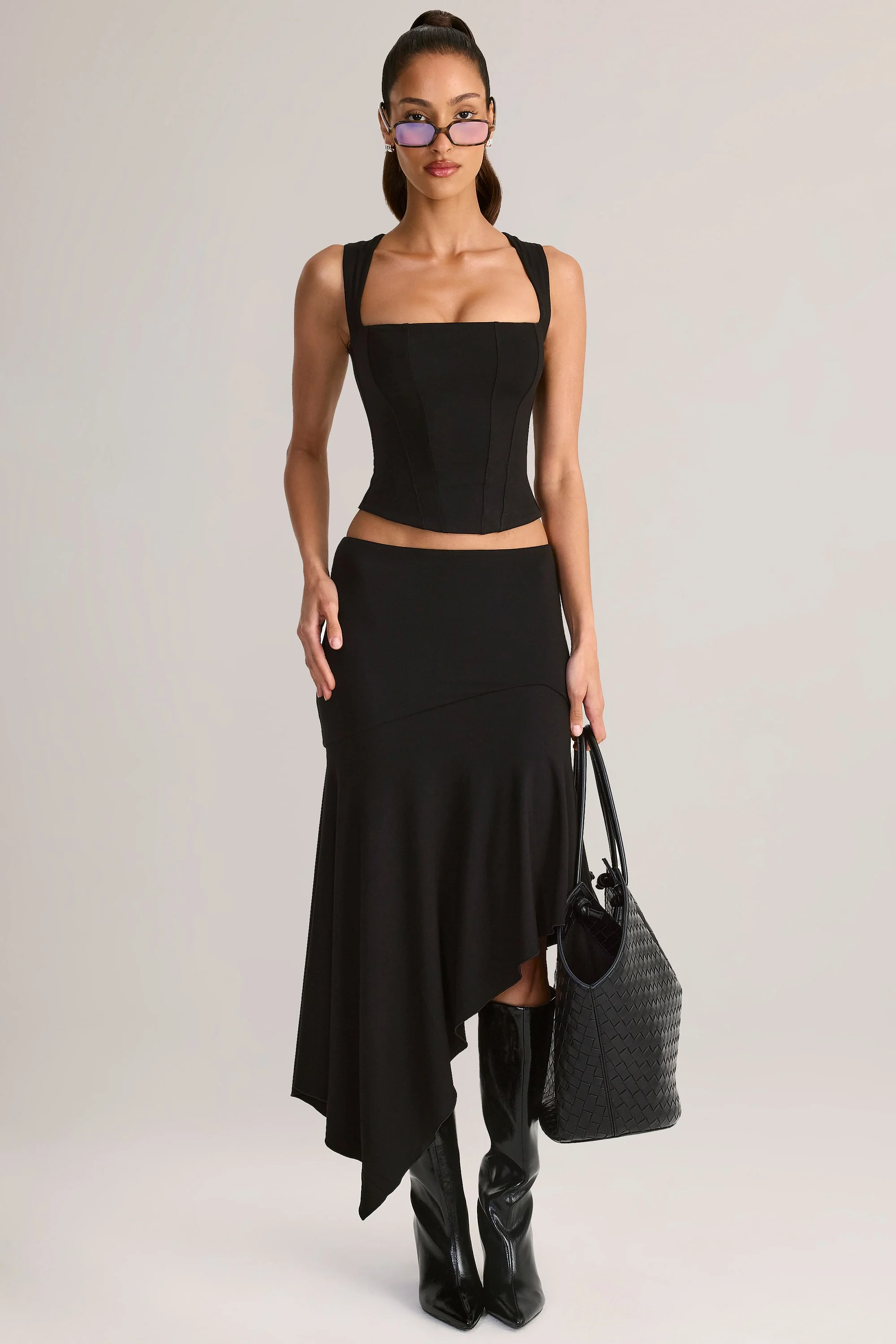 Modal Low-Rise Asymmetric Midaxi Skirt in Black - Image 7