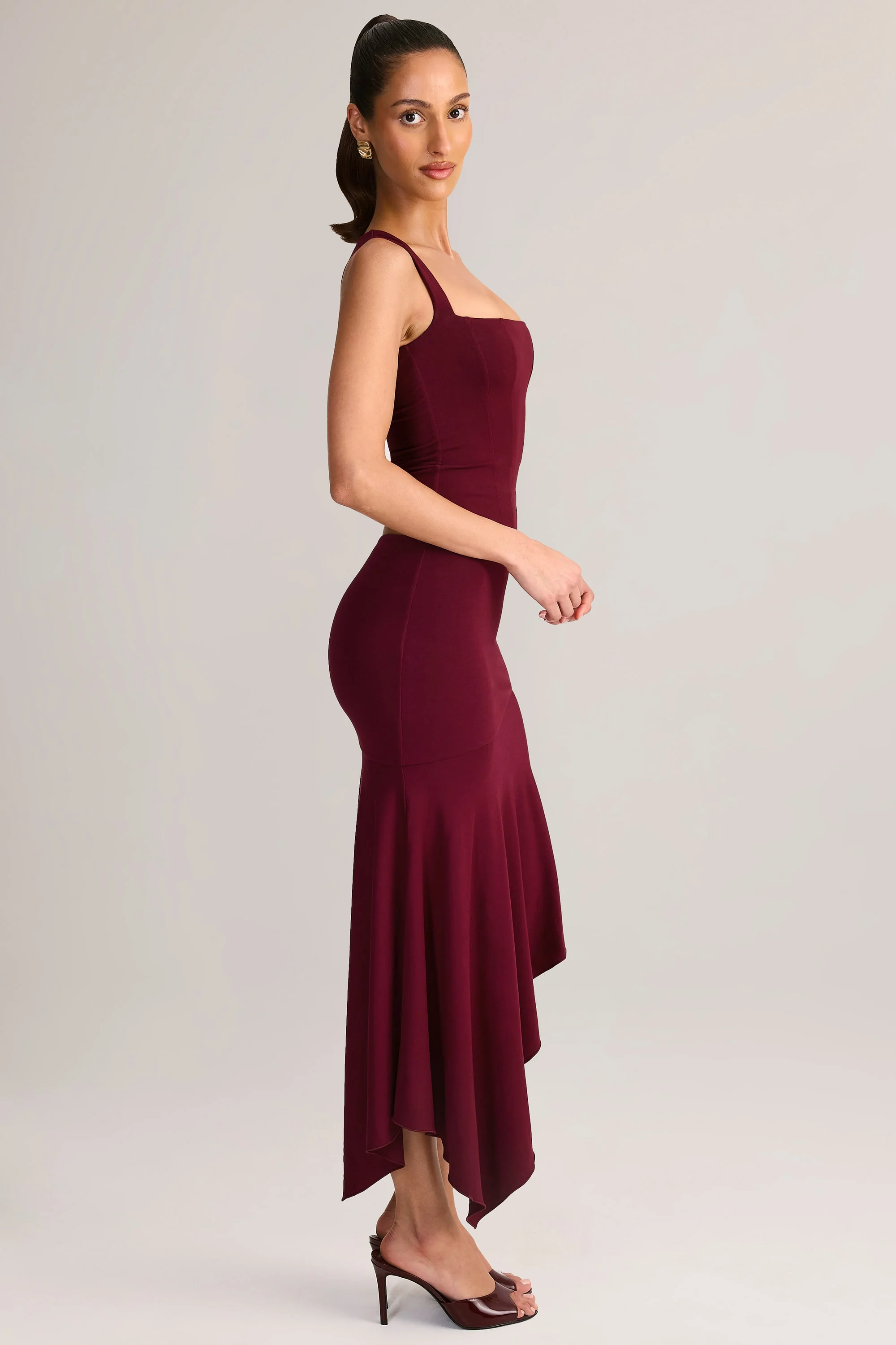 Modal Low-Rise Asymmetric Midaxi Skirt in Wine - Image 3